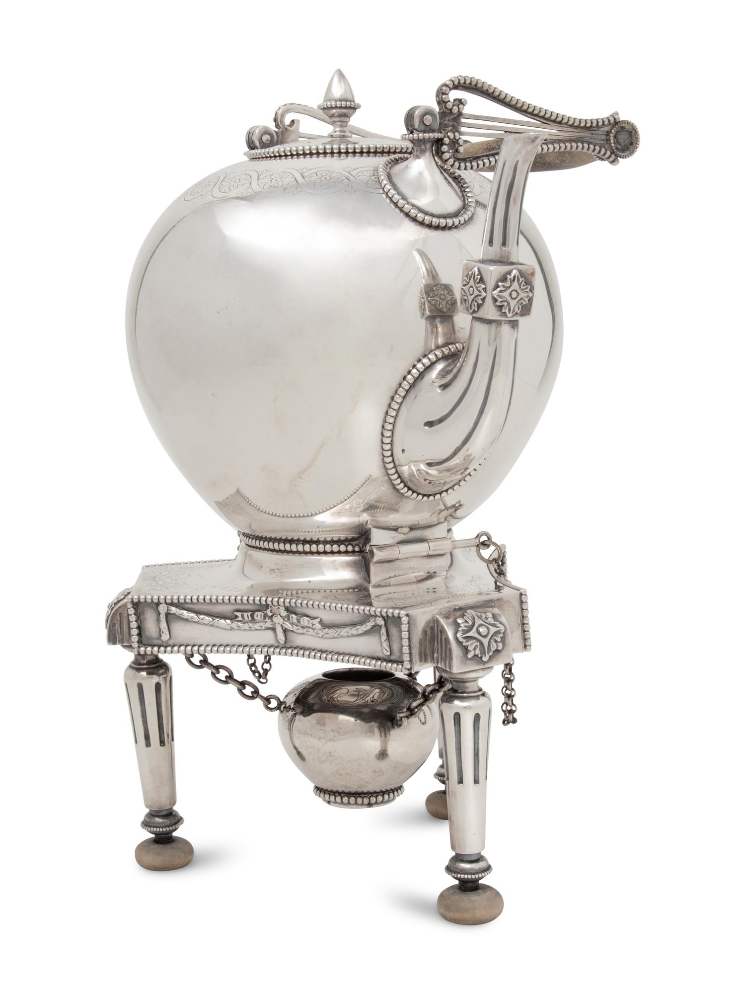 A Dutch Silver Water Kettle on Stand