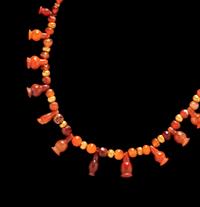 An Egyptian Carnelian and Red Jasper Bead Necklace