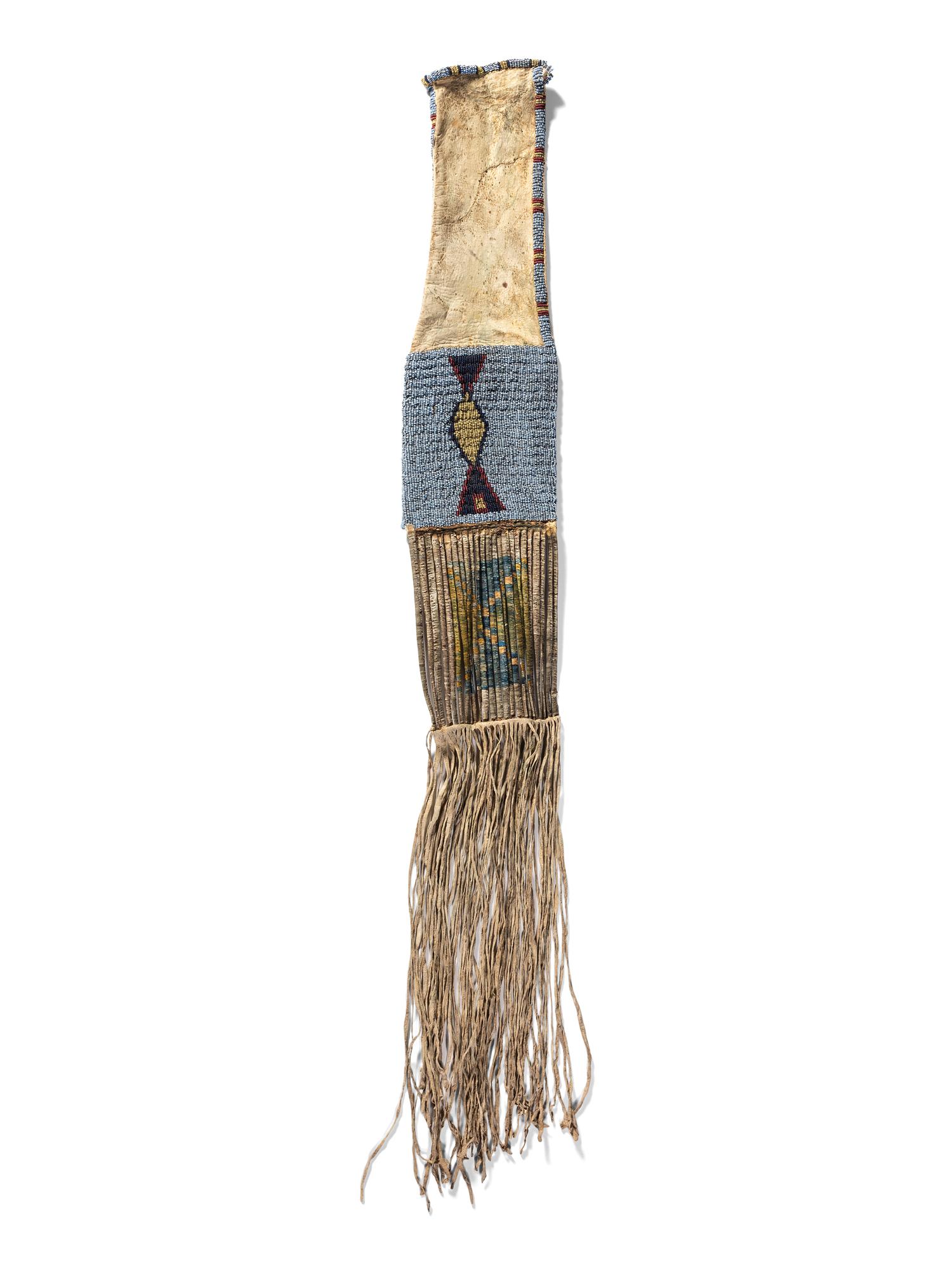 Sioux / Arapaho Beaded Hide Tobacco Bag, with Horse Tracks