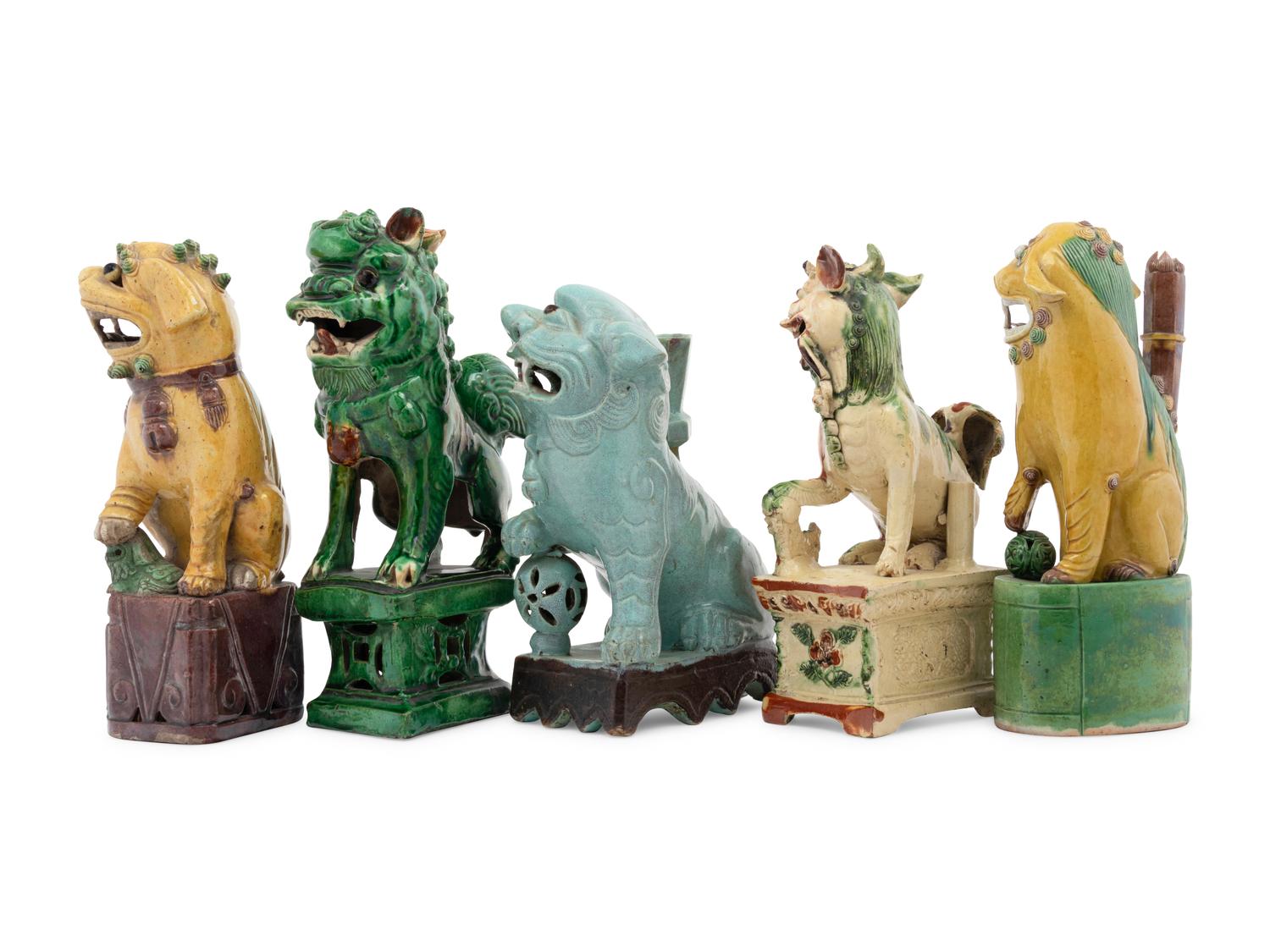 Nine Chinese Porcelain Figures of Fu Lions