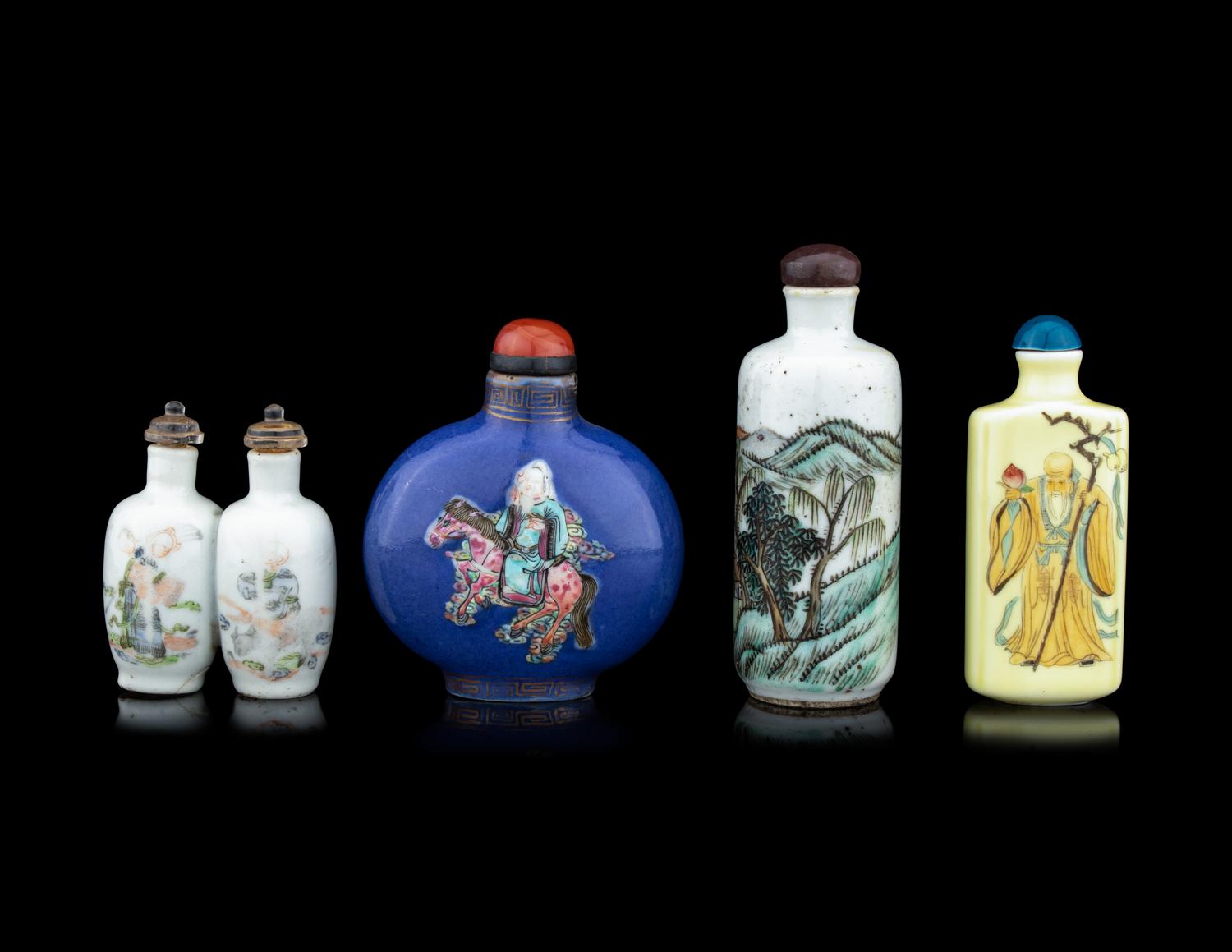 Four Chinese Famille Rose Porcelain Snuff Bottles