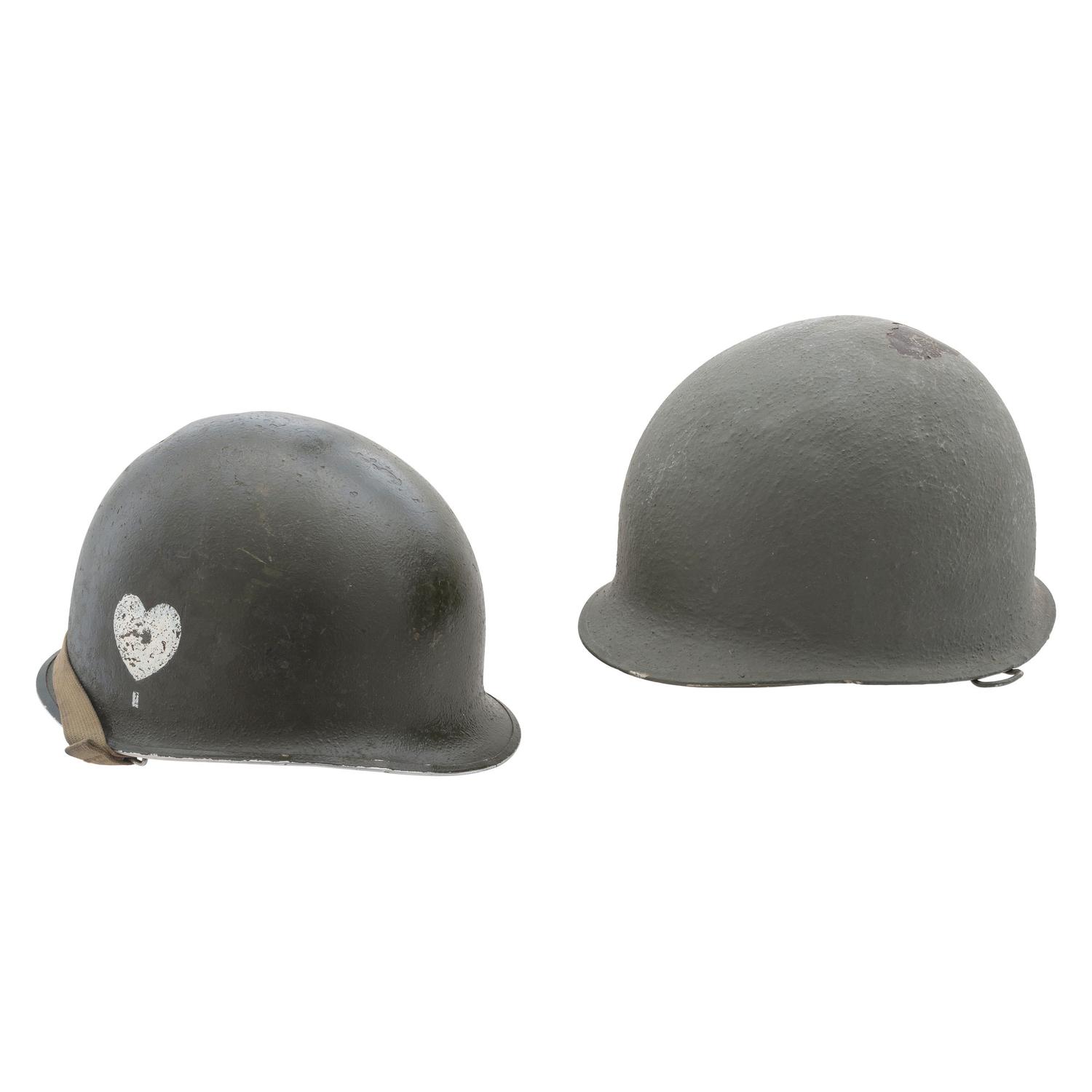 Two WWII US M1 Helmets, One with Paratrooper Liner