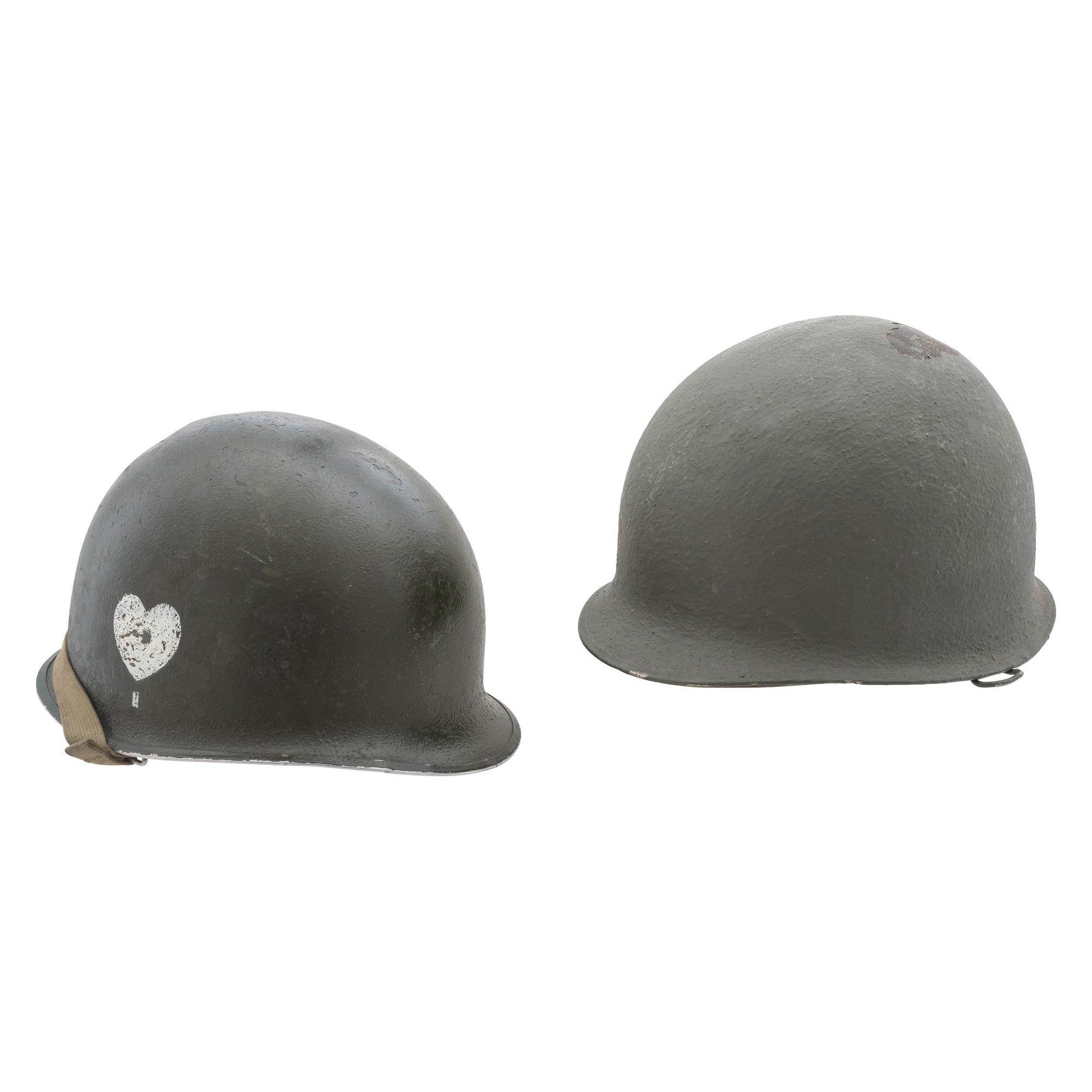 Two WWII US M1 Helmets, One with Paratrooper Liner