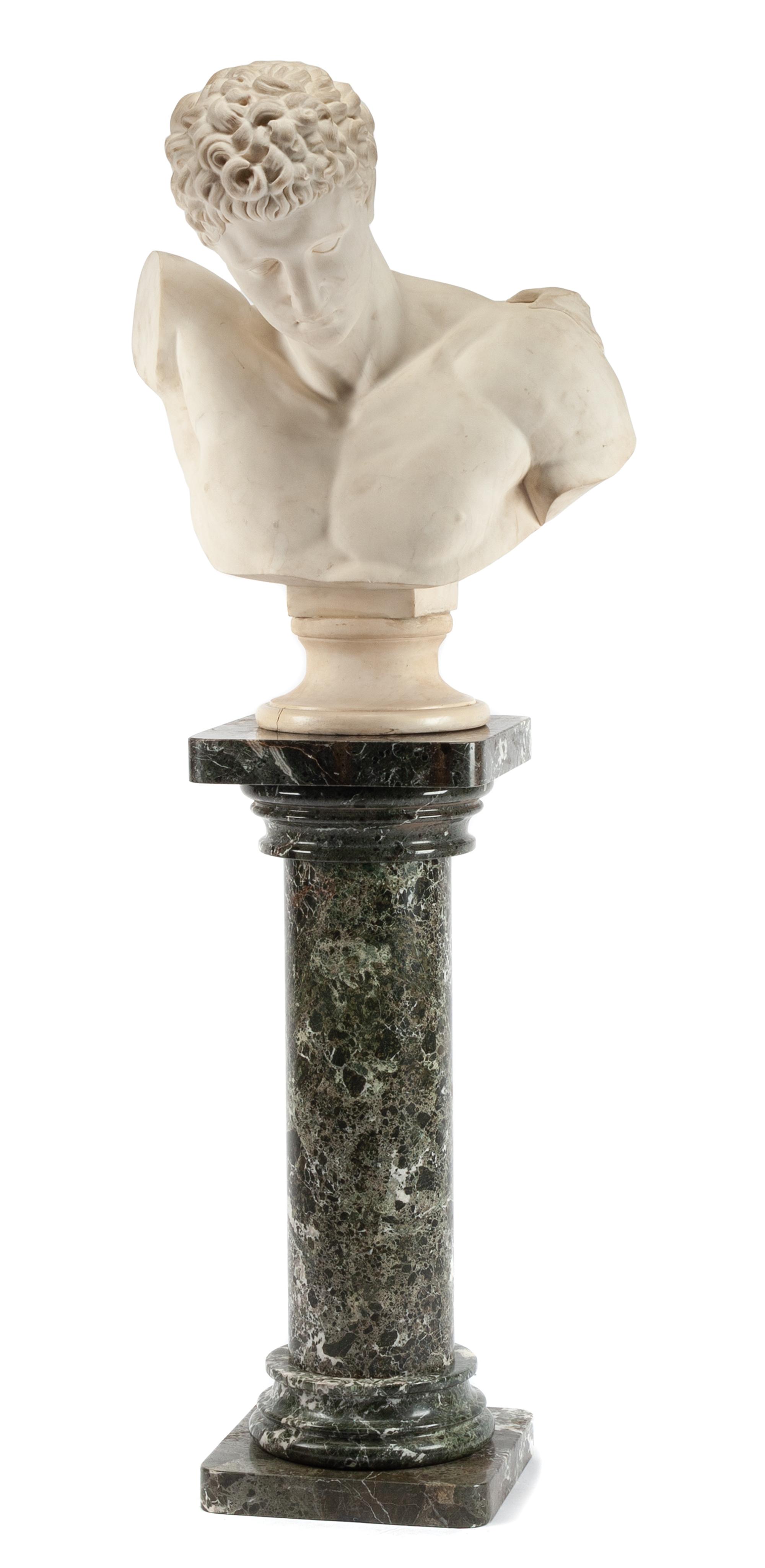 An Italian Marble Bust Height of bust 31 1/2 inches; height of pedestal 37 inches. — AFTER THE ANTIQUE