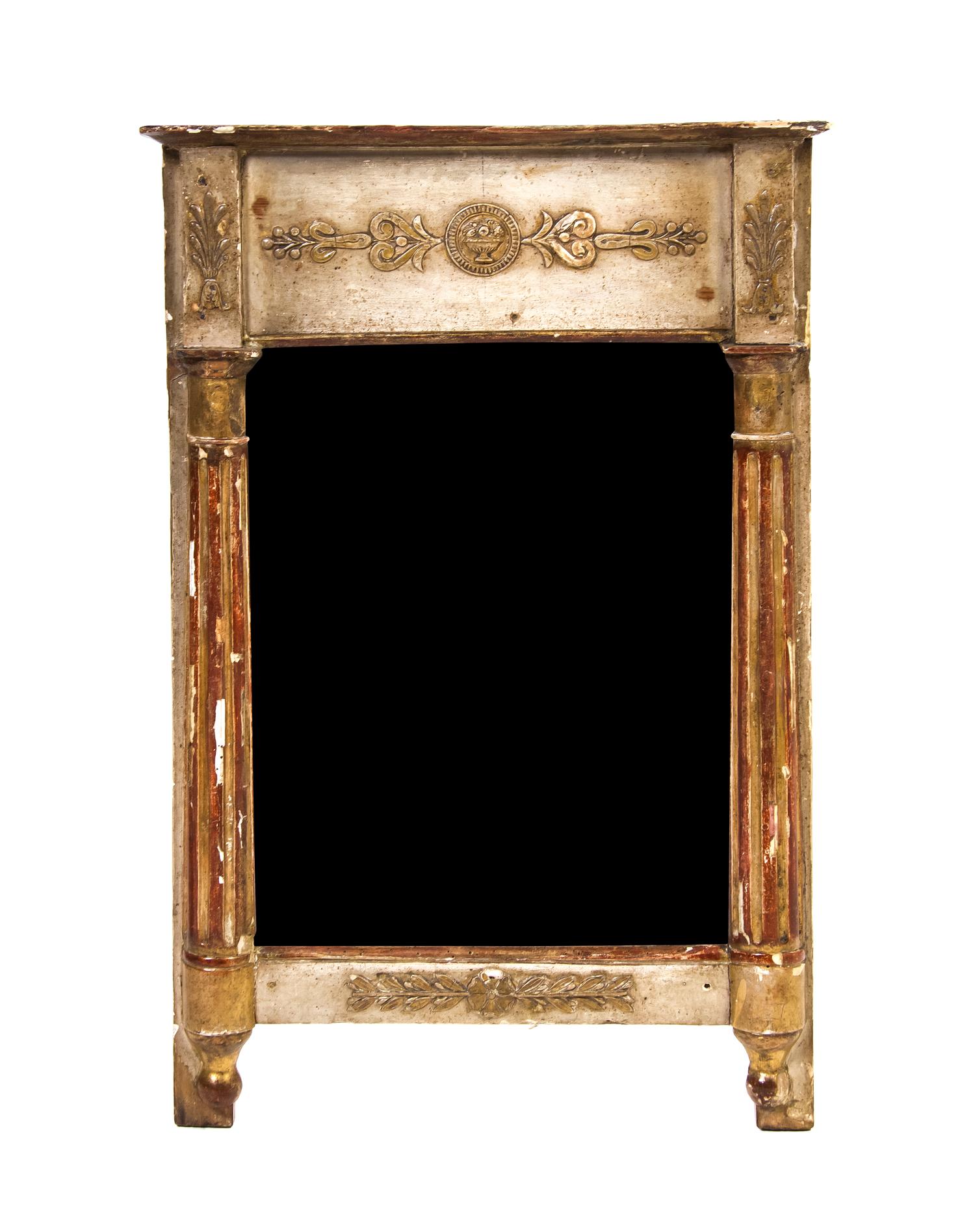 An Empire Style Painted and Parcel Gilt Mirror, Height 24 x width 16 inches.