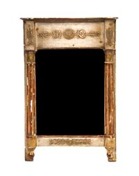 An Empire Style Painted and Parcel Gilt Mirror, Height 24 x width 16 inches.