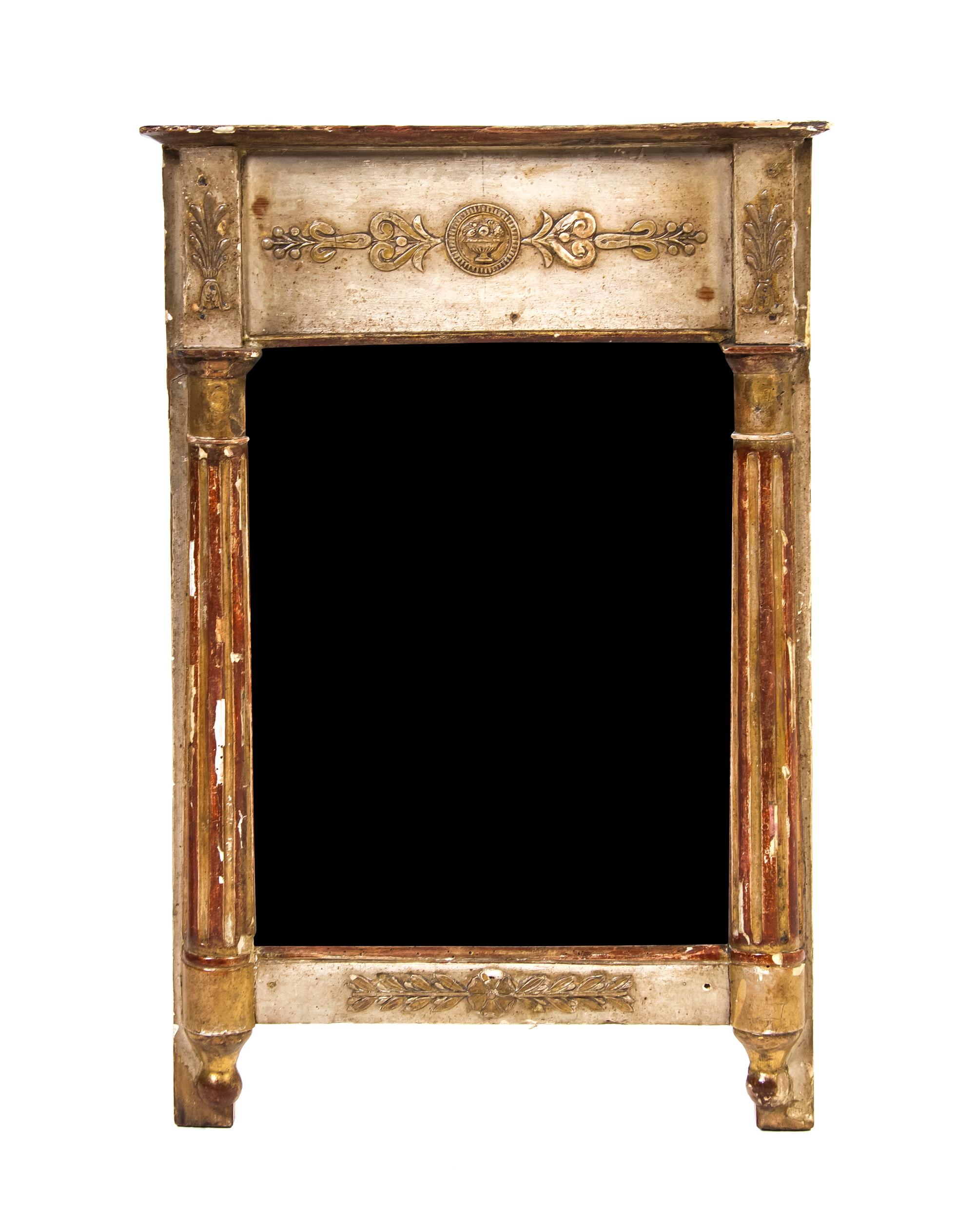 An Empire Style Painted and Parcel Gilt Mirror, Height 24 x width 16 inches.