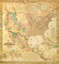 (MAP) MONK, JACOB. Monk's Standard American Map... Baltimore, 1859. Large linen-backed color engraved map.