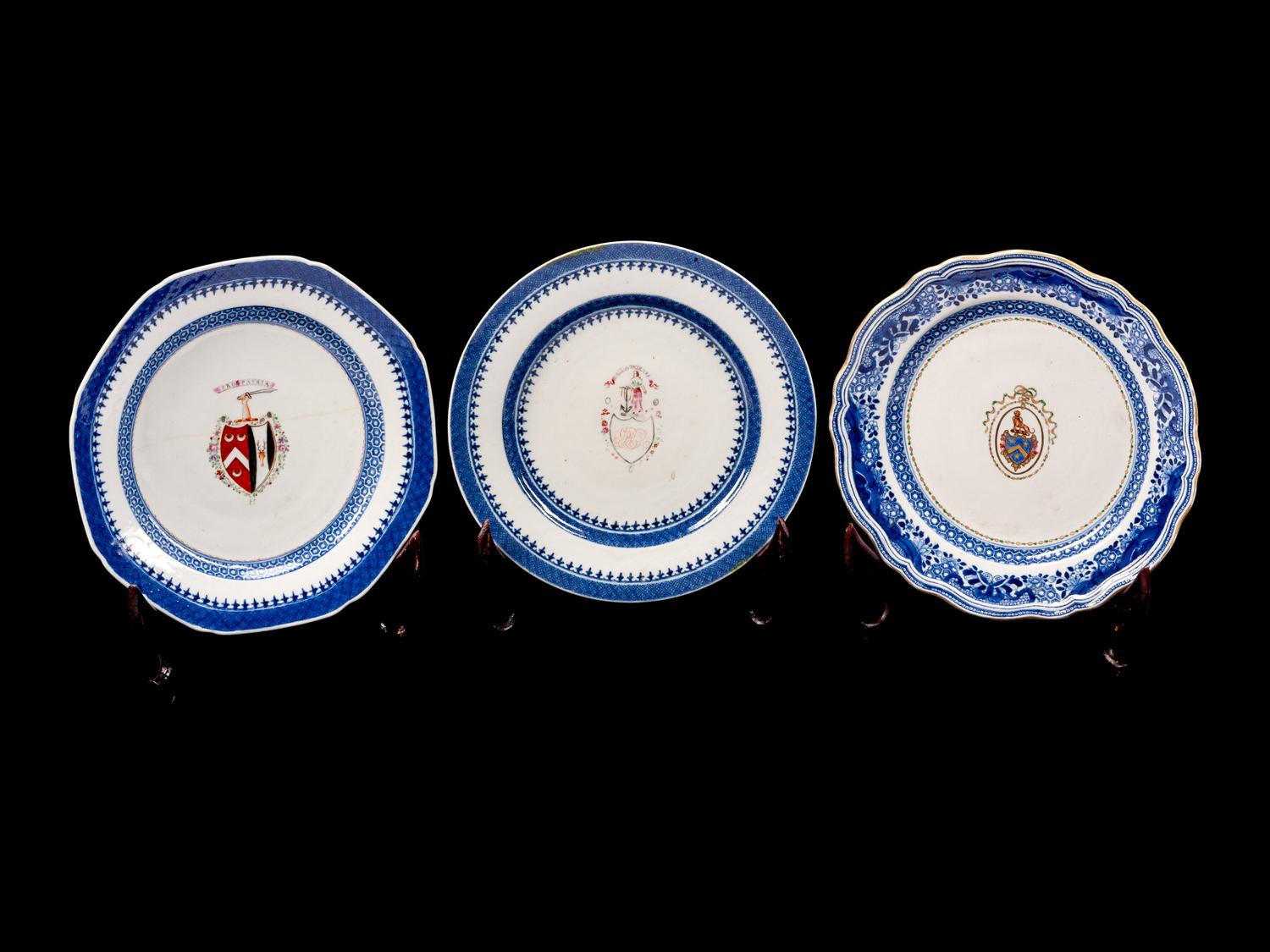 Three Chinese Export Armorial Porcelain Plates