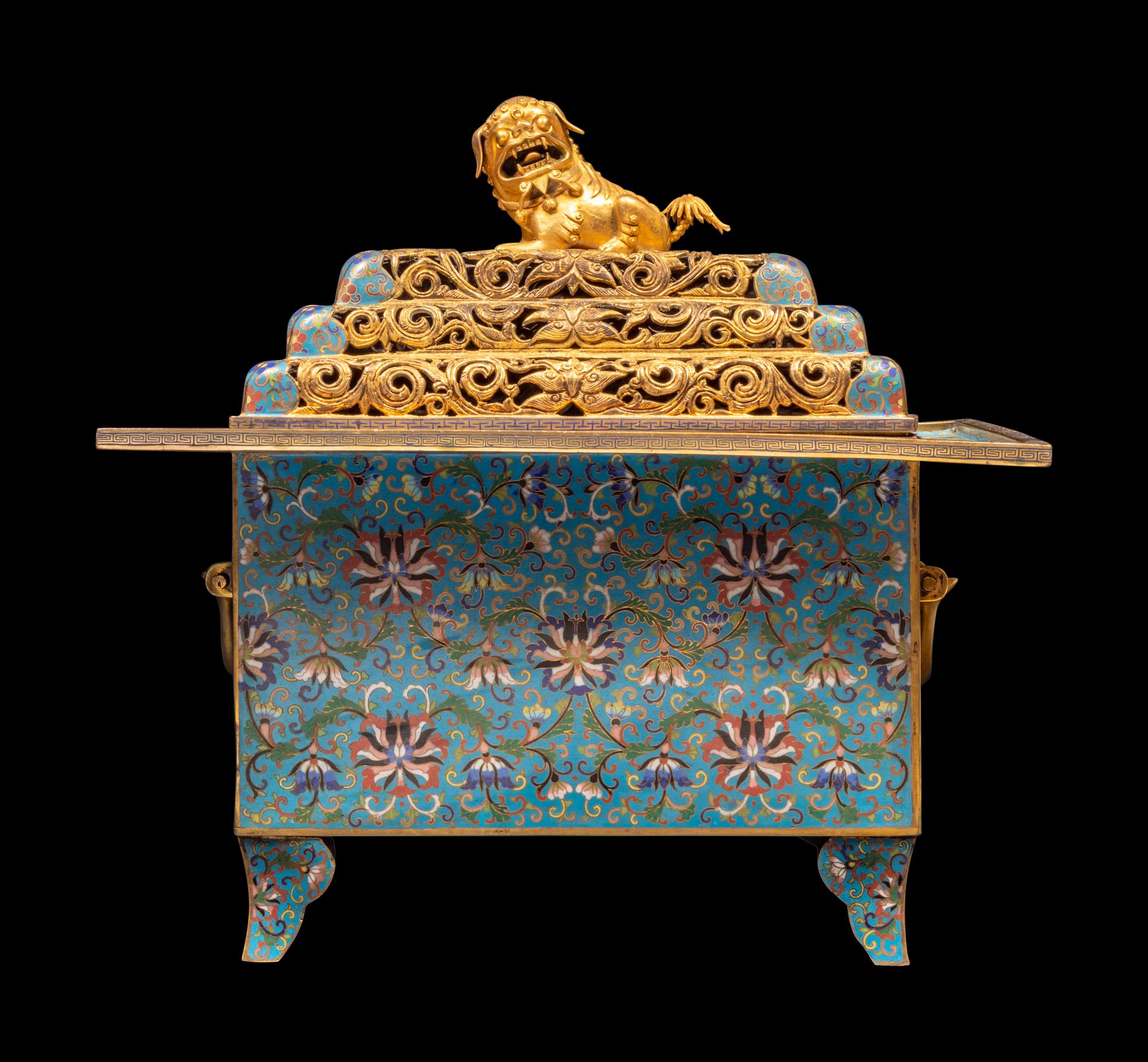 A Large Chinese Cloisonné Enamel Incense Burner and Cover