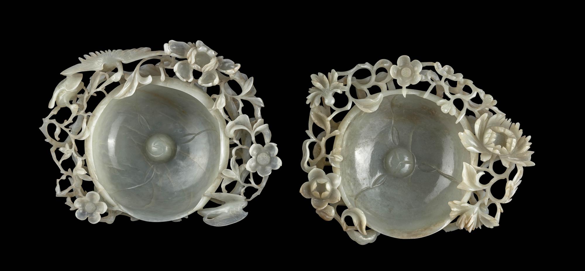 A Pair of Chinese Pale Celadon Jade Brush Washers, Xi