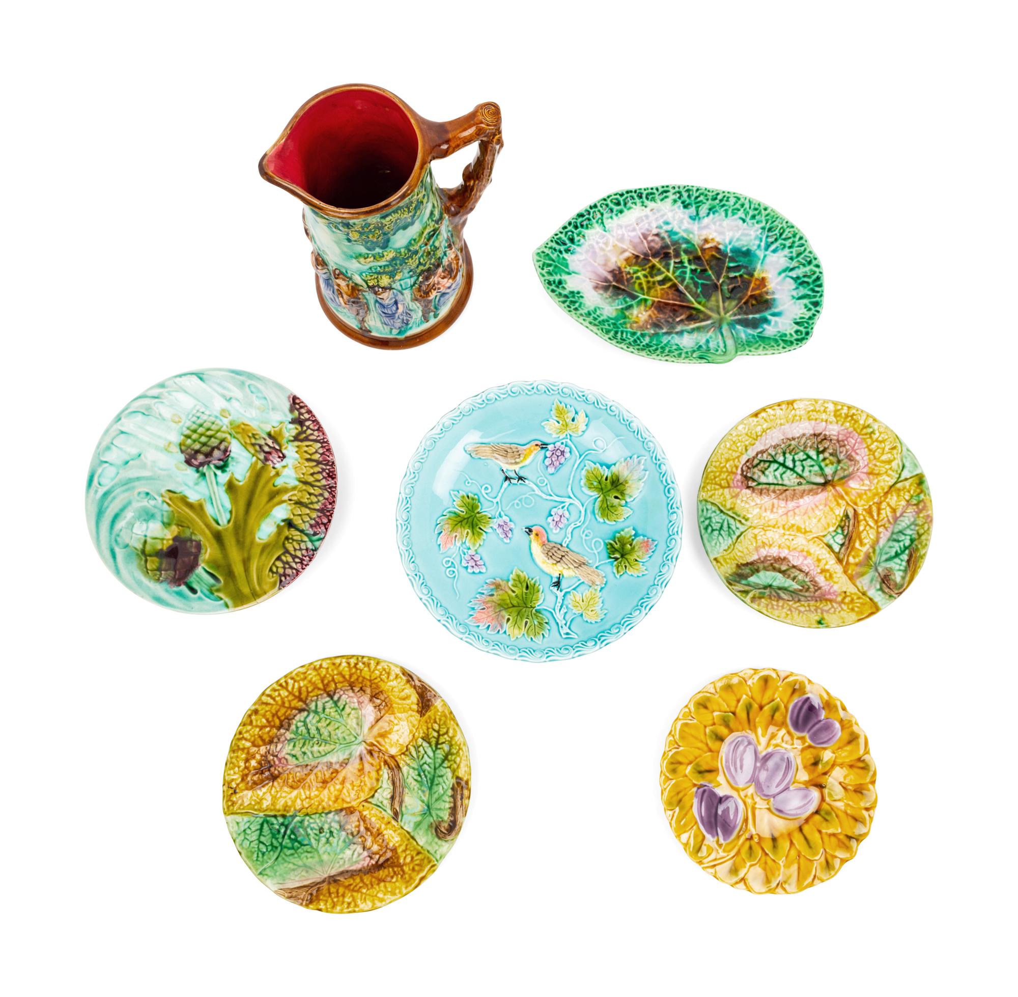 Seven Majolica Articles