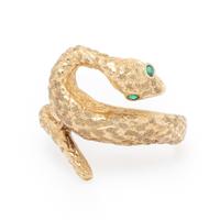 YELLOW GOLD AND EMERALD SNAKE RING