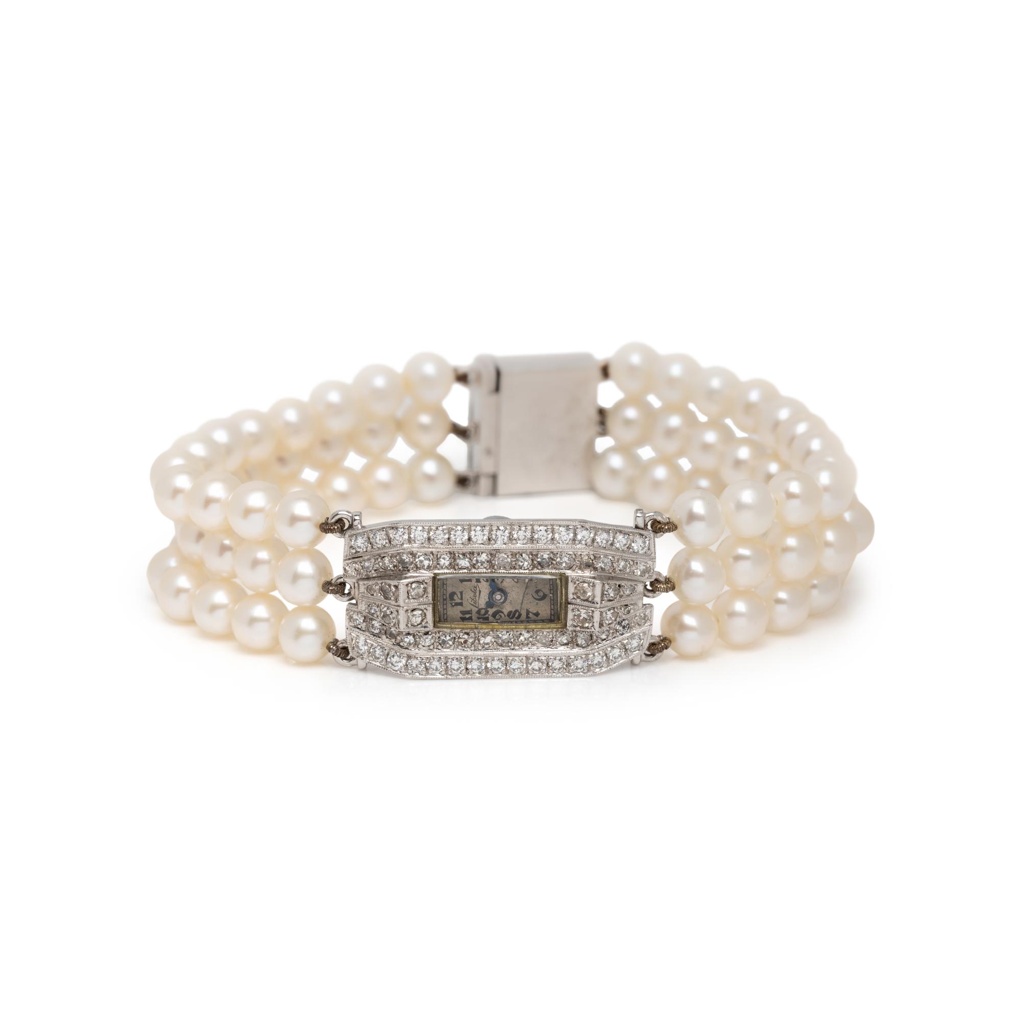 LIBELA WATCH CO., CULTURED PEARL AND DIAMOND WATCH