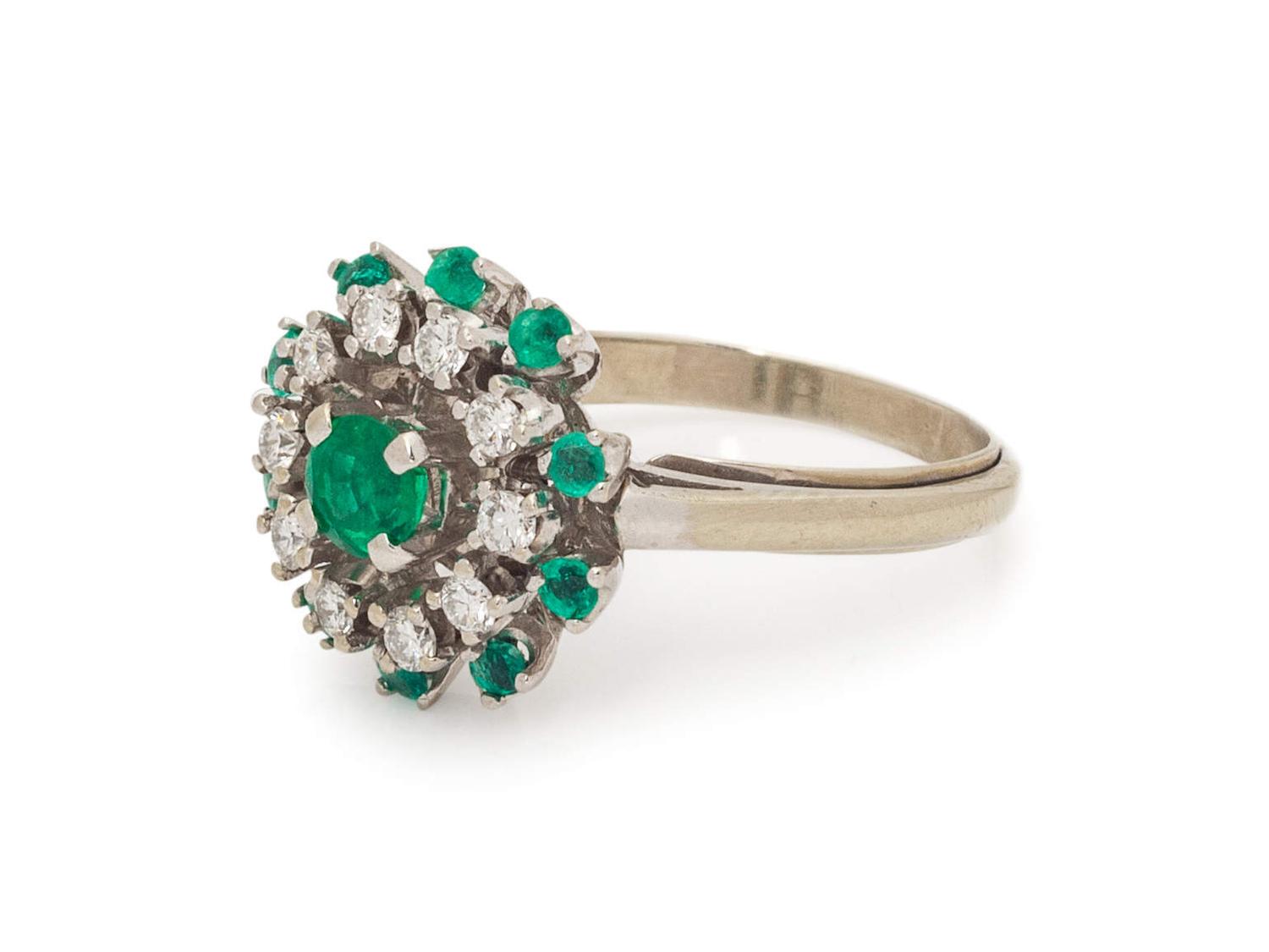 A 14 Karat White Gold, Emerald and Diamond Ring,