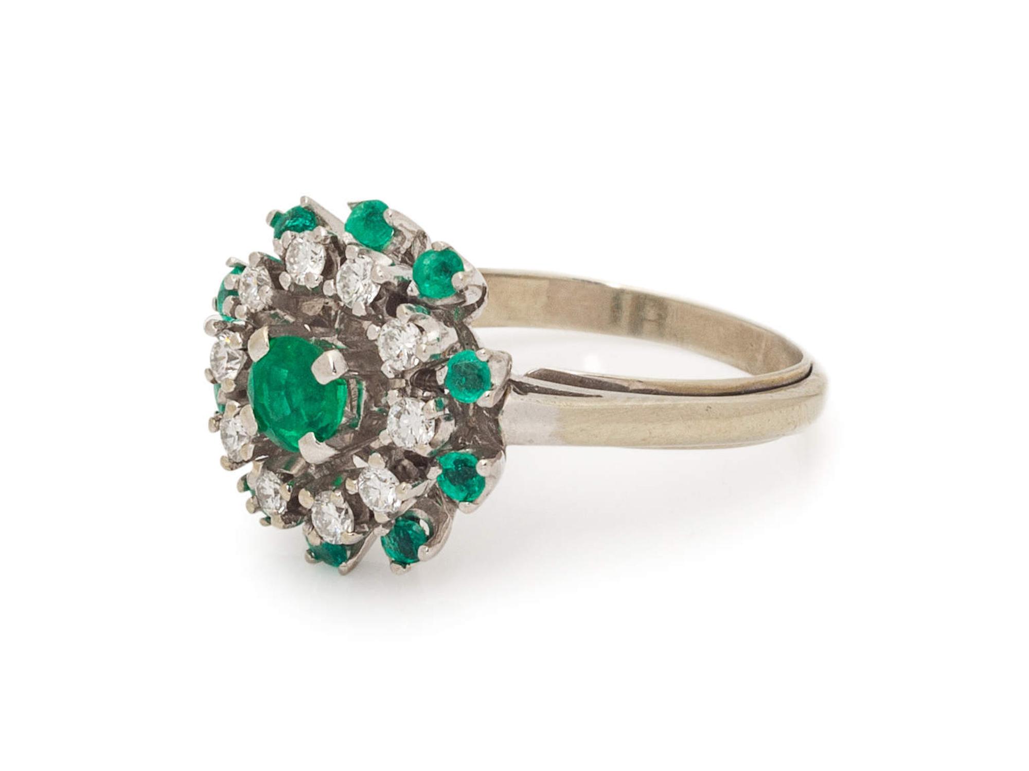 A 14 Karat White Gold, Emerald and Diamond Ring,