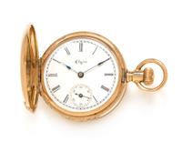 A 14 Karat Tricolor Gold and Diamond Hunter Case Pocket Watch, Elgin, Circa 1897, 24.15 dwts.