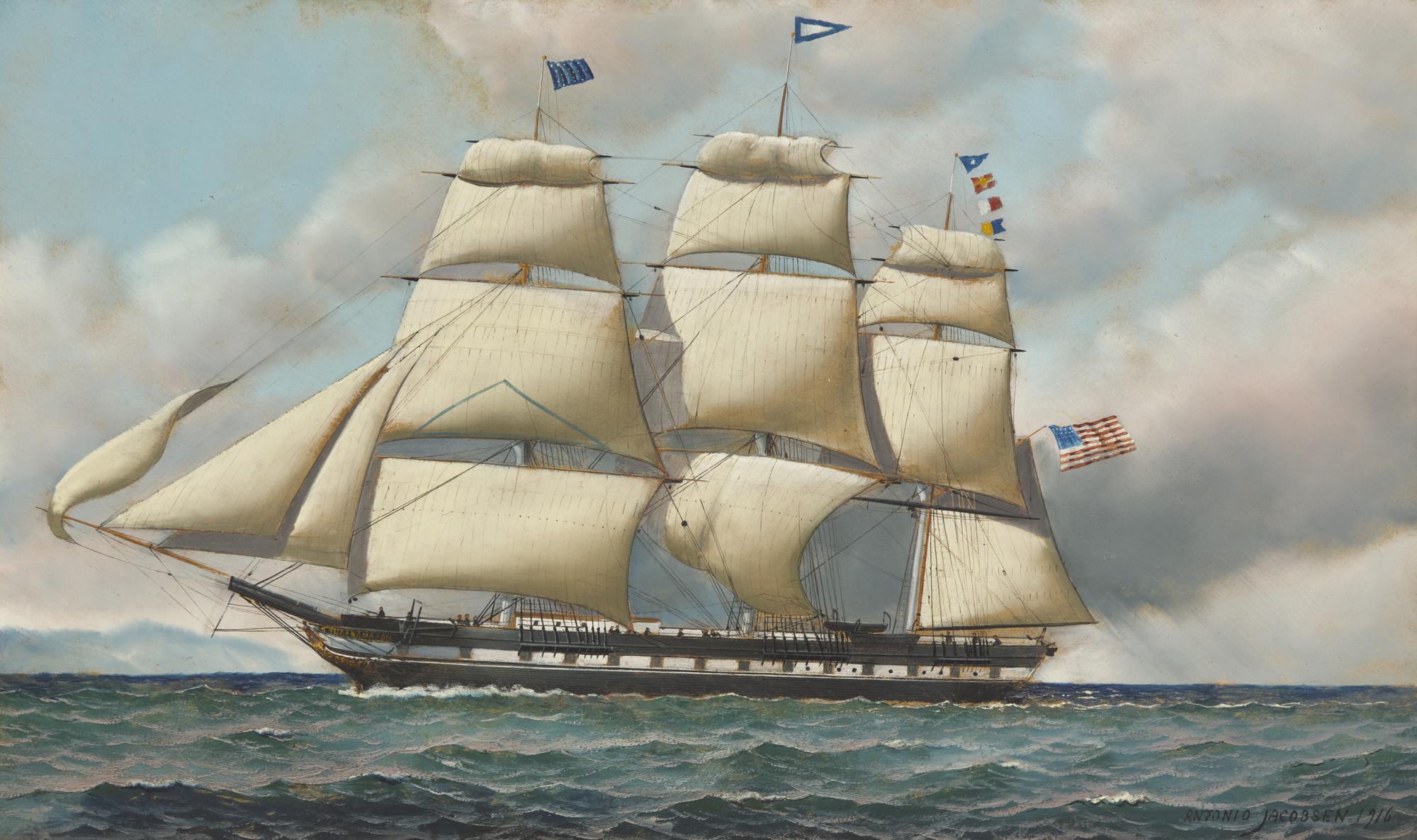 Antonio Nicolo Gasparo Jacobsen (Danish-American, 1850-1921), American Full Rigged Ship Shackamaxon, 1916