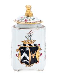 A Chinese Export Porcelain Armorial Coffee Pot and Tea Caddy