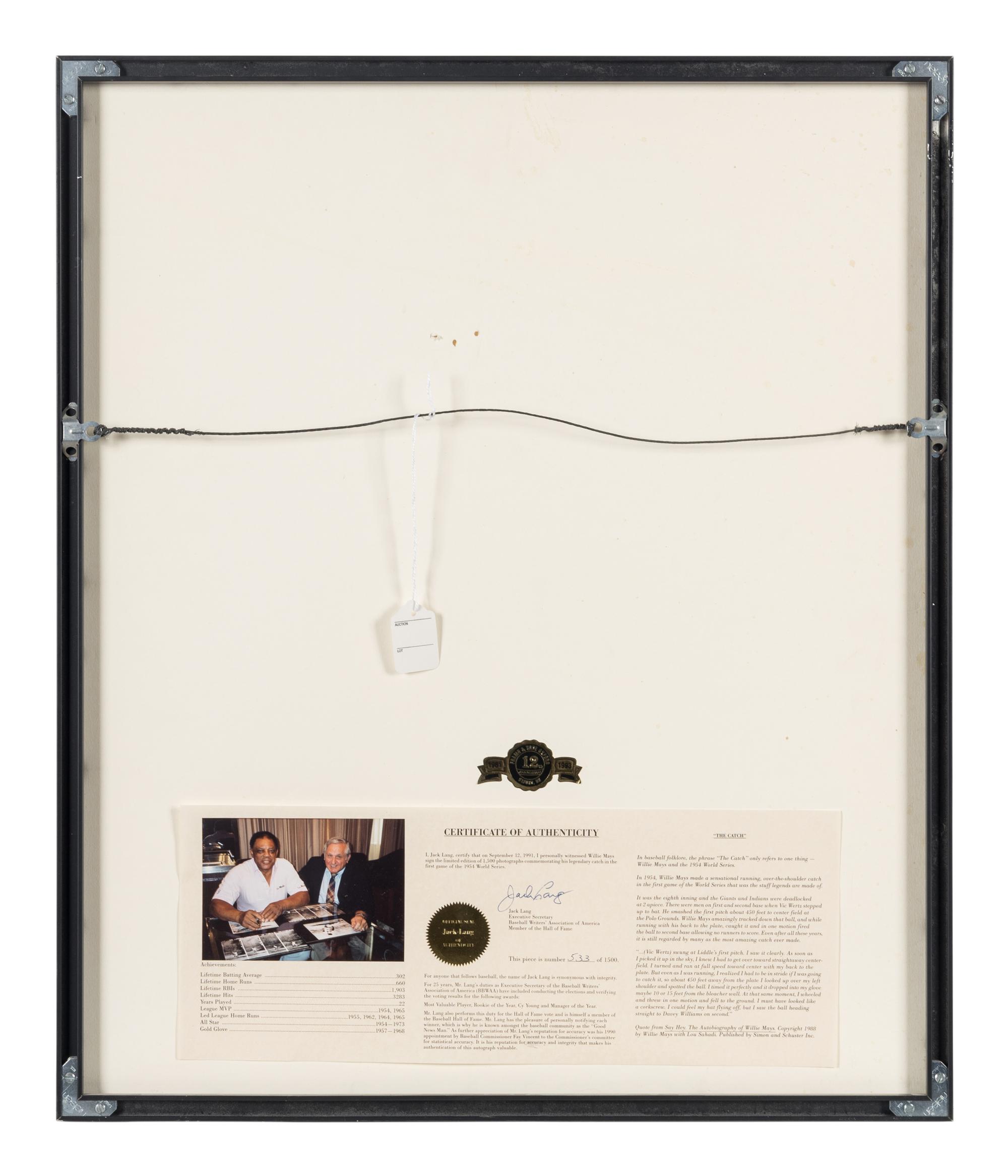 A Group of Willie Mays 1954 World Series "The Catch" Signed Autograph Displays (Beckett Authentication Services Letter),
