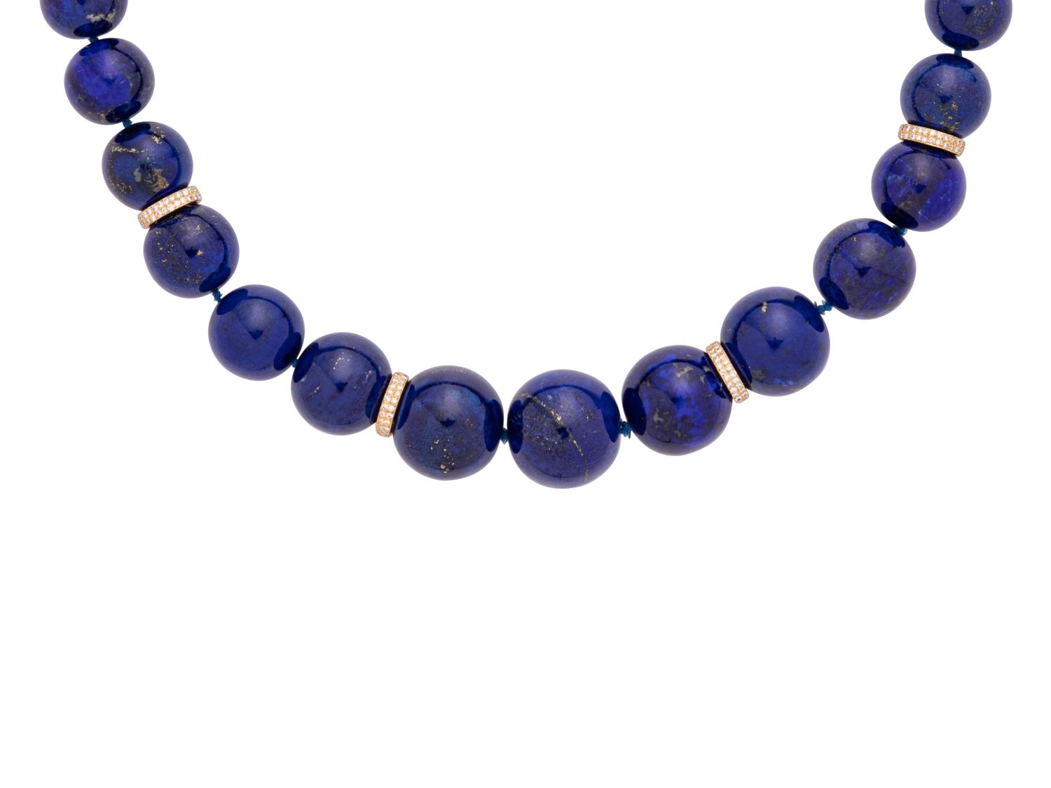 LAPIS LAZULI AND DIAMOND BEAD NECKLACE