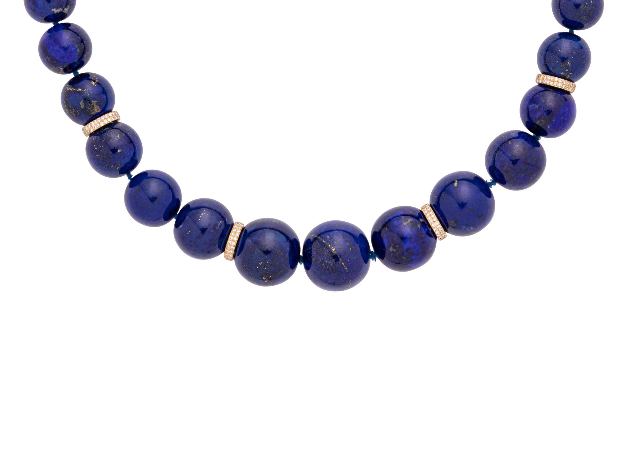 LAPIS LAZULI AND DIAMOND BEAD NECKLACE