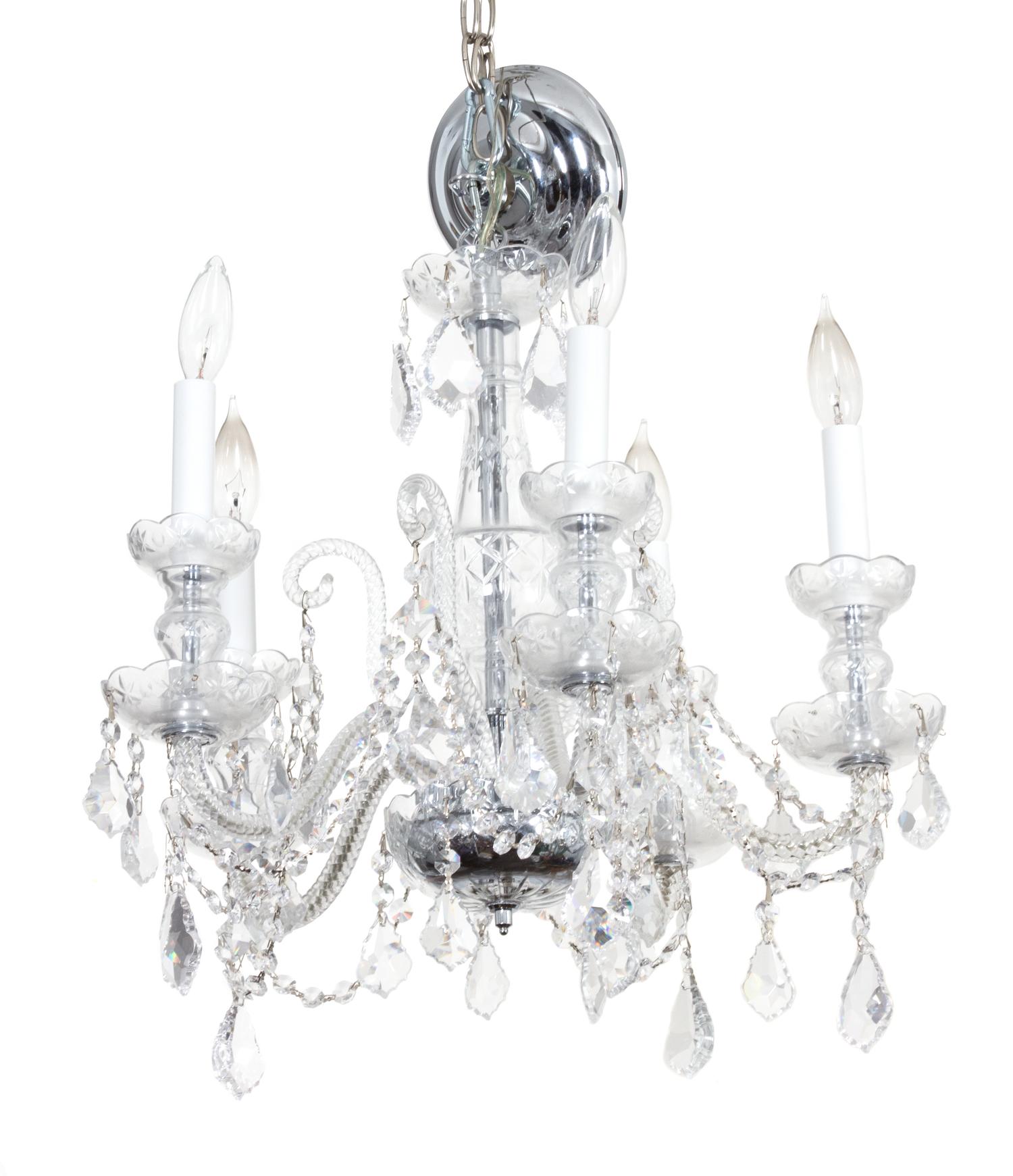 A Cut Glass Five Light Chandelier Height 19 x diameter 18 inches. — 20TH CENTURY