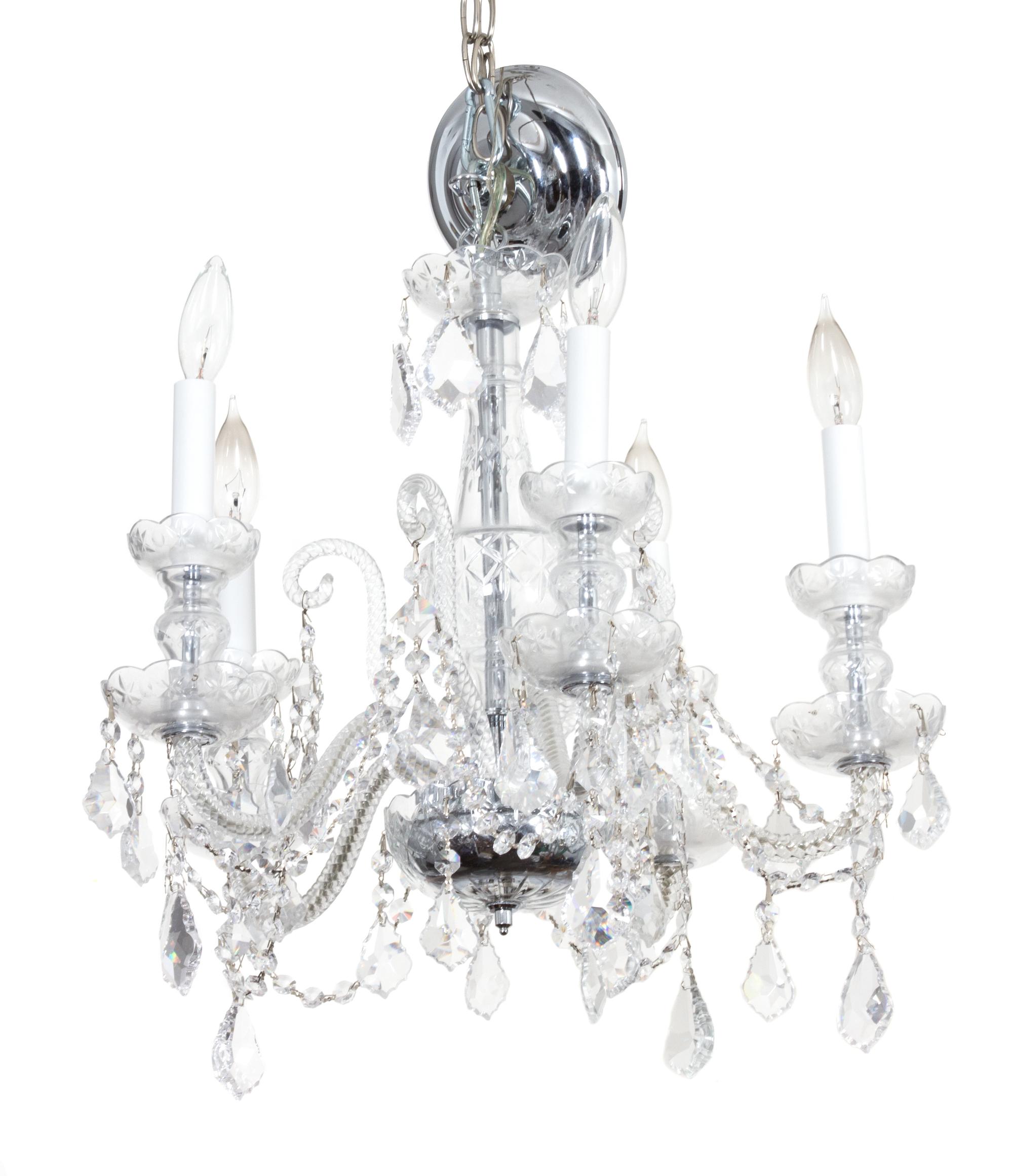 A Cut Glass Five Light Chandelier Height 19 x diameter 18 inches. — 20TH CENTURY