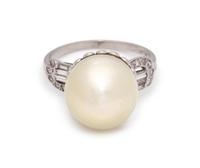 CULTURED PEARL AND DIAMOND RING