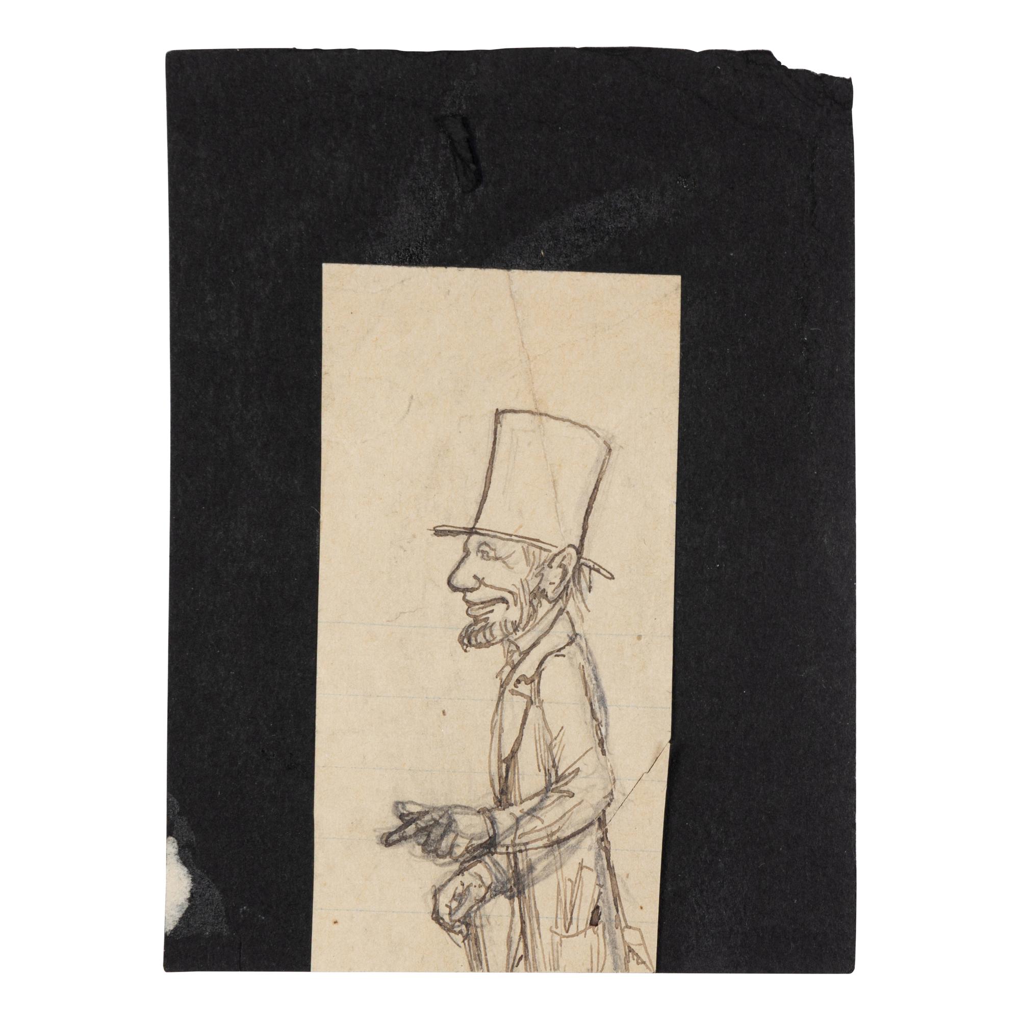 David Hunter Strother (American, 1816-1888) An original "from life" field sketch and a later caricature of President Abraham Lincoln rendered during his visit to Antietam, 2-3 October 1862.