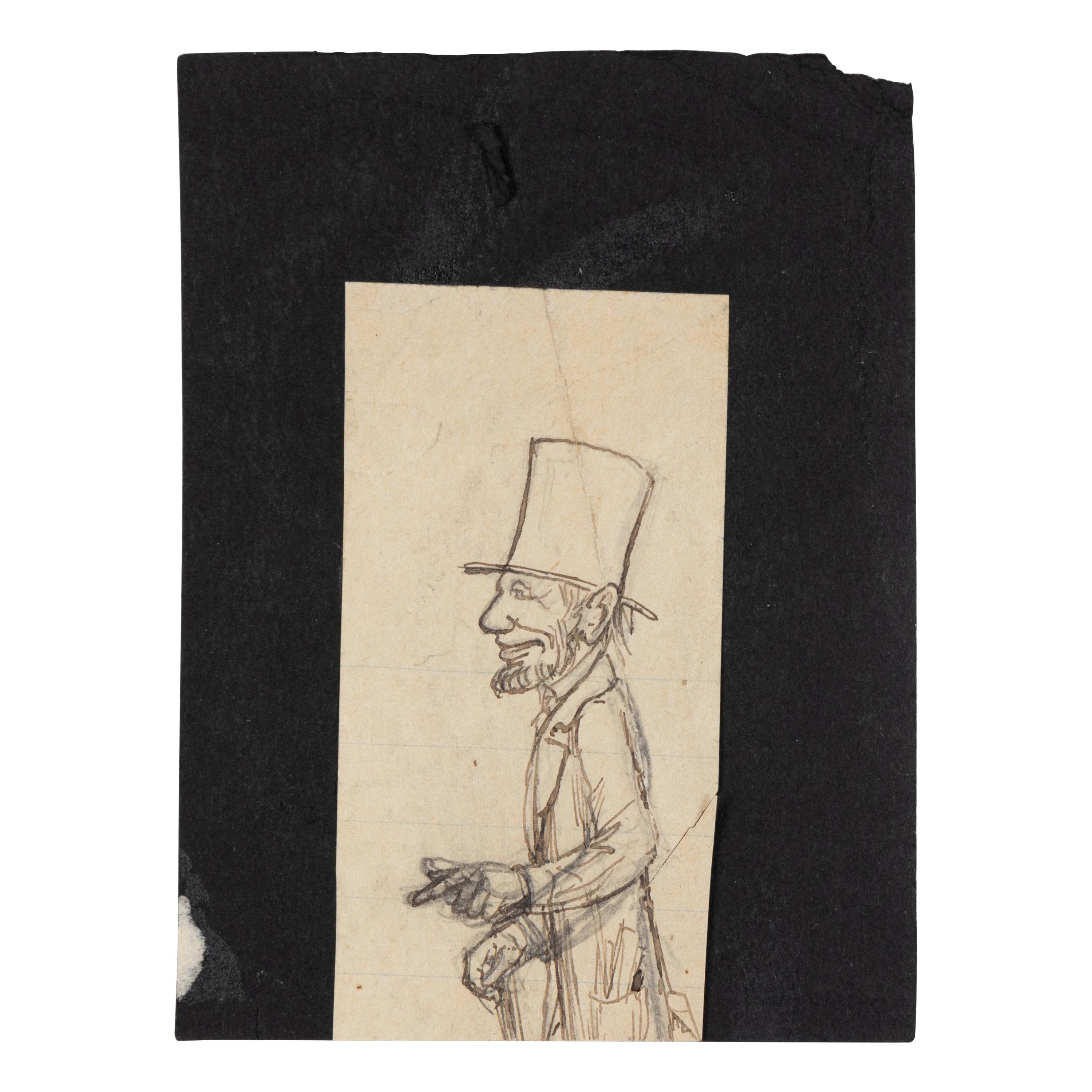 David Hunter Strother (American, 1816-1888) An original "from life" field sketch and a later caricature of President Abraham Lincoln rendered during his visit to Antietam, 2-3 October 1862.