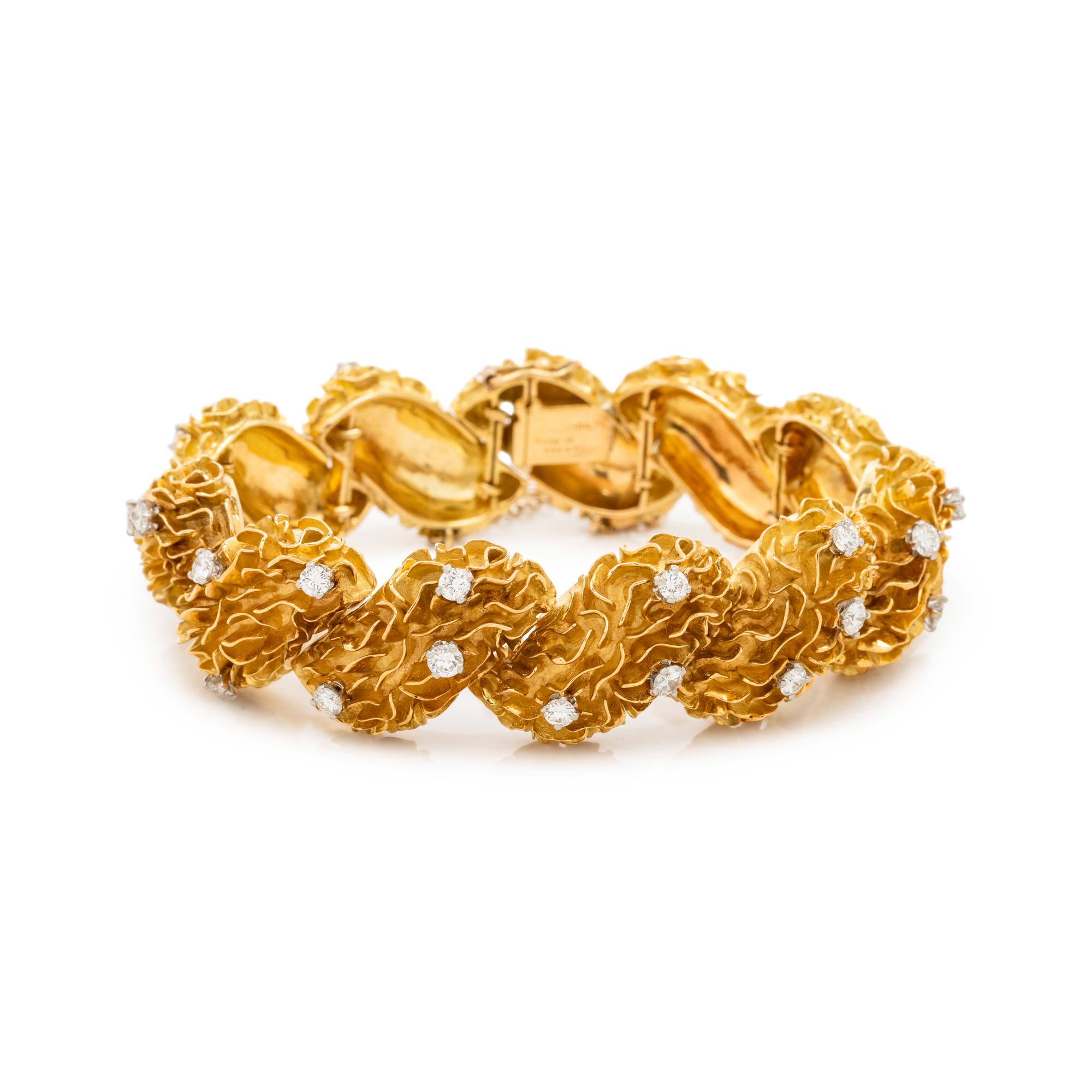 FRENCH, YELLOW GOLD AND DIAMOND BRACELET
