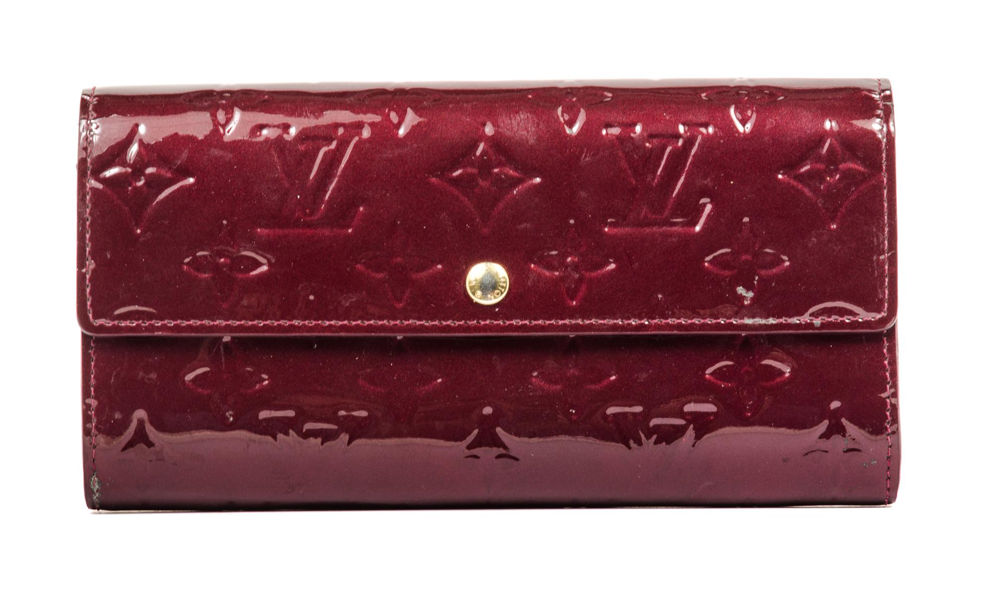 A Louis Vuitton Burgundy Vernis Sarah Wallet, 7.5" x 4.25" x 1".