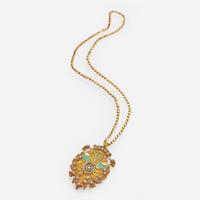 An 18K Yellow Gold, Diamond, and Enamel Pendant and Chain