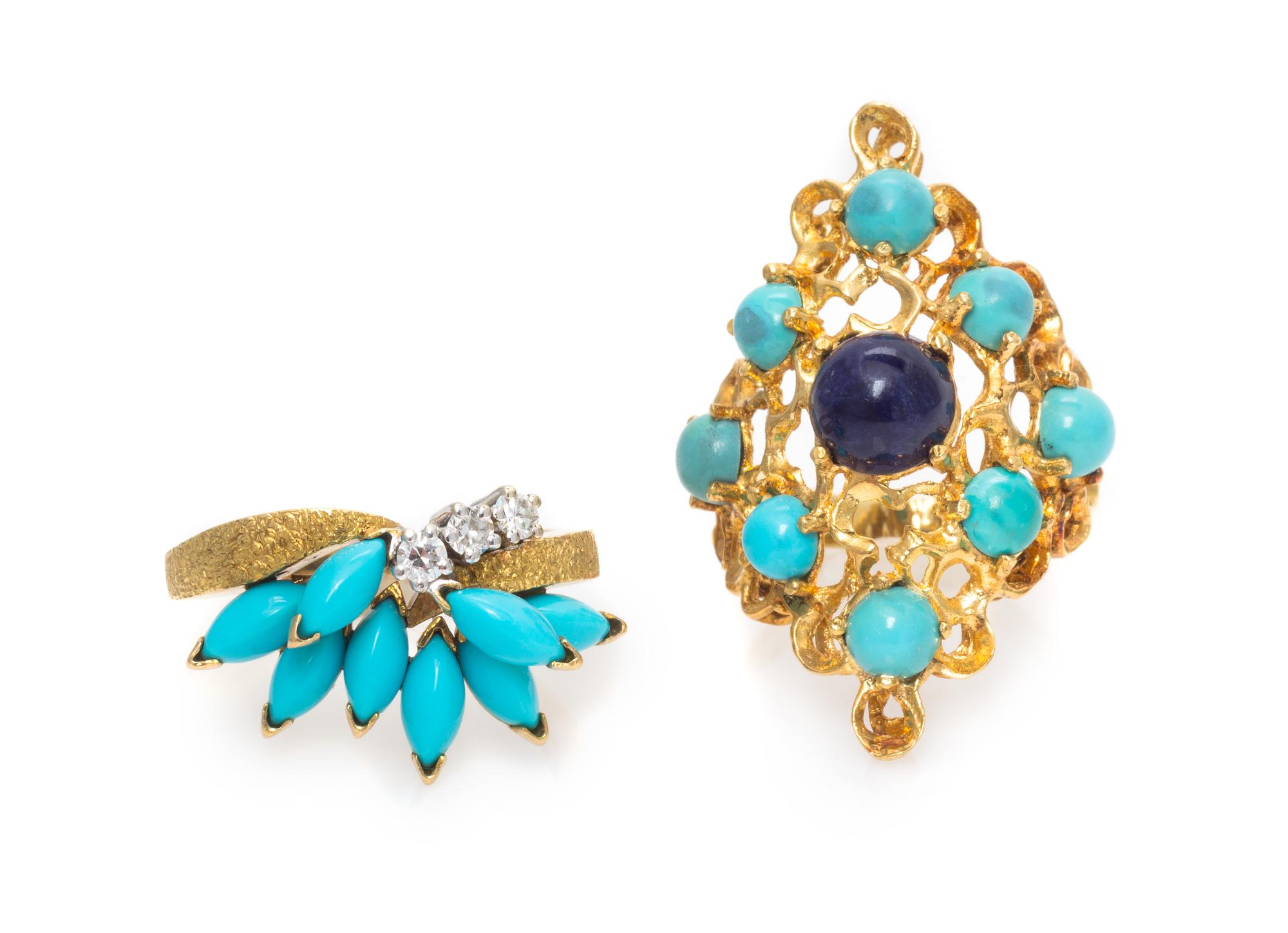 A Collection of Yellow Gold and Gem Rings, 10.80 dwts.