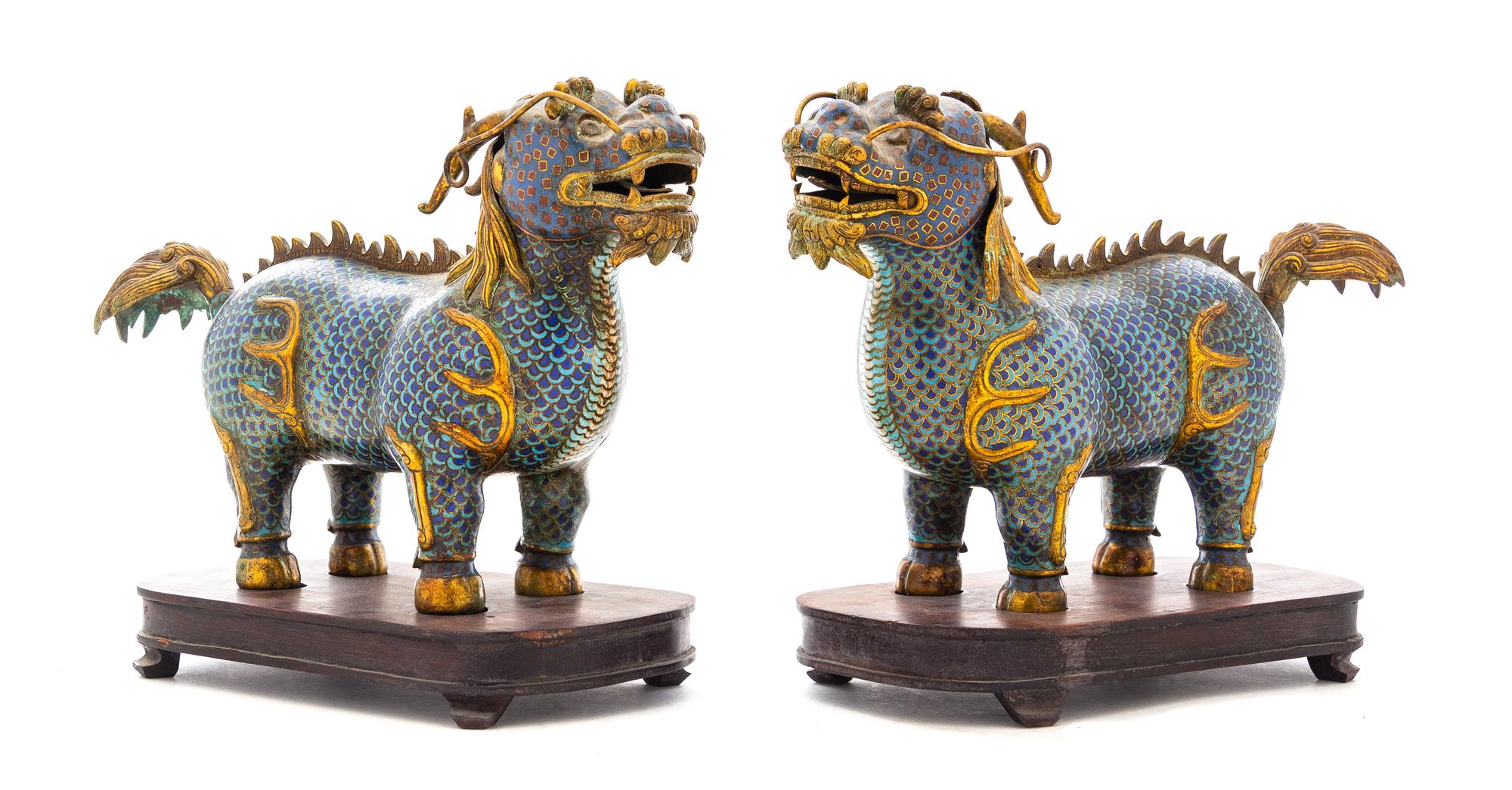 A Pair of Cloisonne Enamel Figures of Qilin Length of each 12 inches. — 18TH/19TH CENTURY