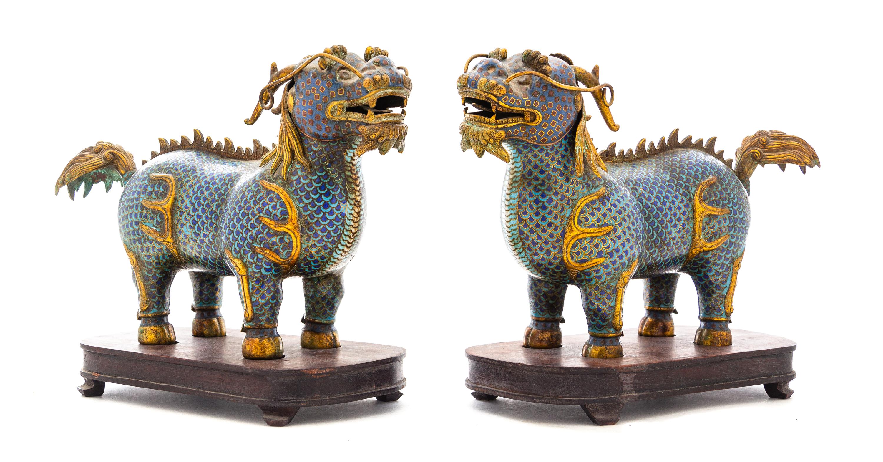 A Pair of Cloisonne Enamel Figures of Qilin Length of each 12 inches. — 18TH/19TH CENTURY