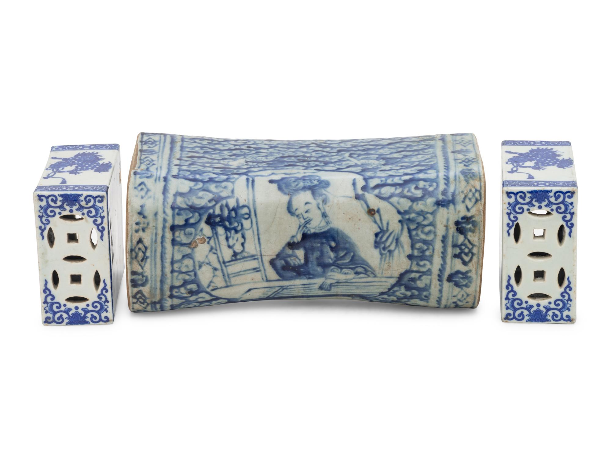 Three Chinese Blue and White Porcelain Pillows