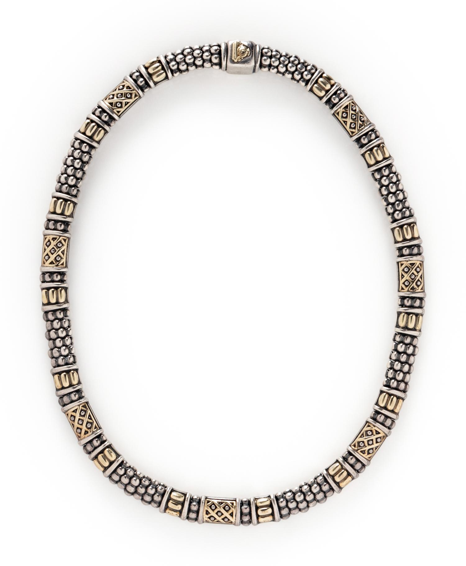 LAGOS, STERLING SILVER AND YELLOW GOLD 'CAVIAR' JEWELRY SUITE