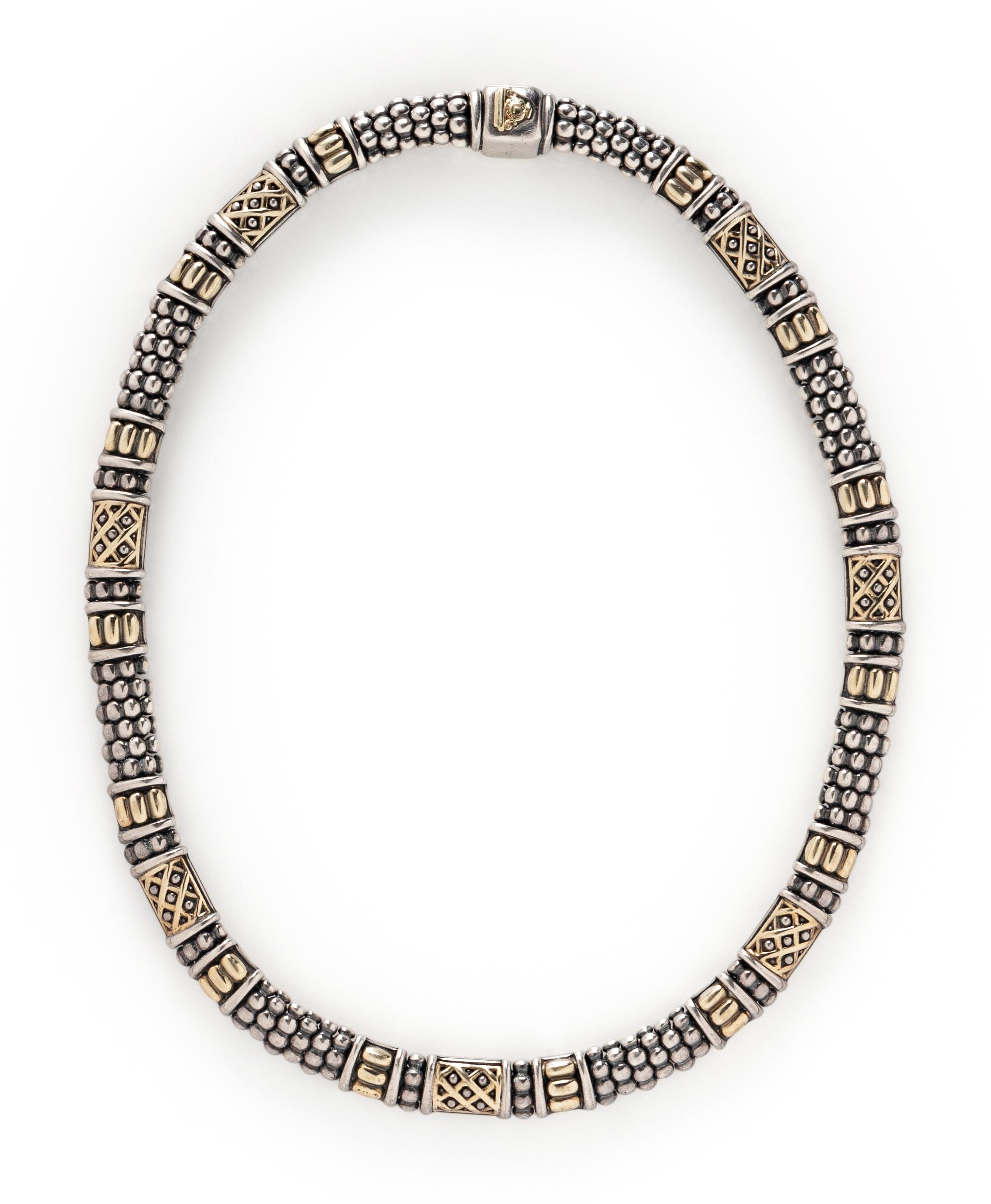 LAGOS, STERLING SILVER AND YELLOW GOLD 'CAVIAR' JEWELRY SUITE