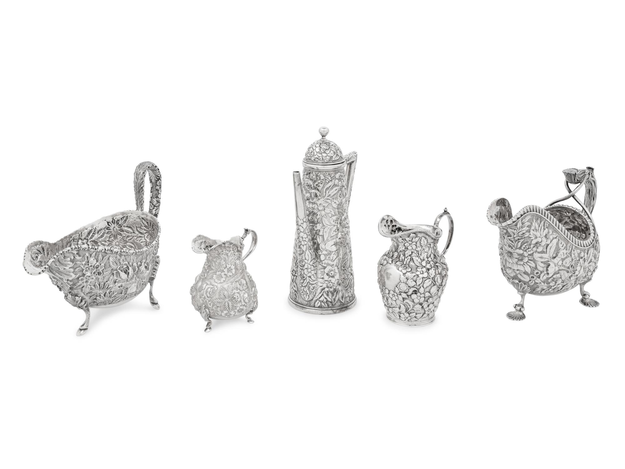 A Group of Five American Silver Repoussé Table Articles
