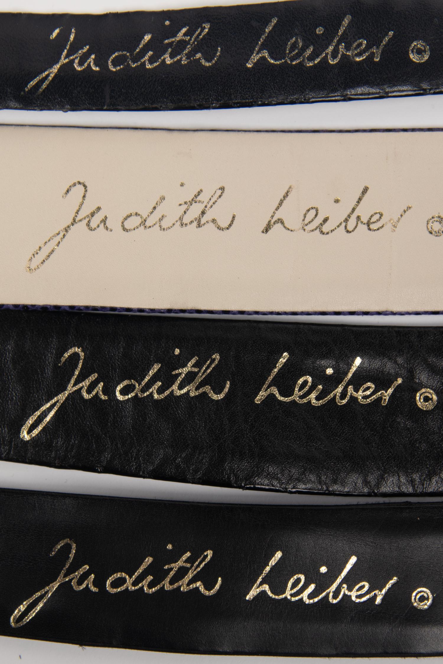 Six Judith Leiber Items: Snakeskin Bag, Metal Minaudière, and Four Belts