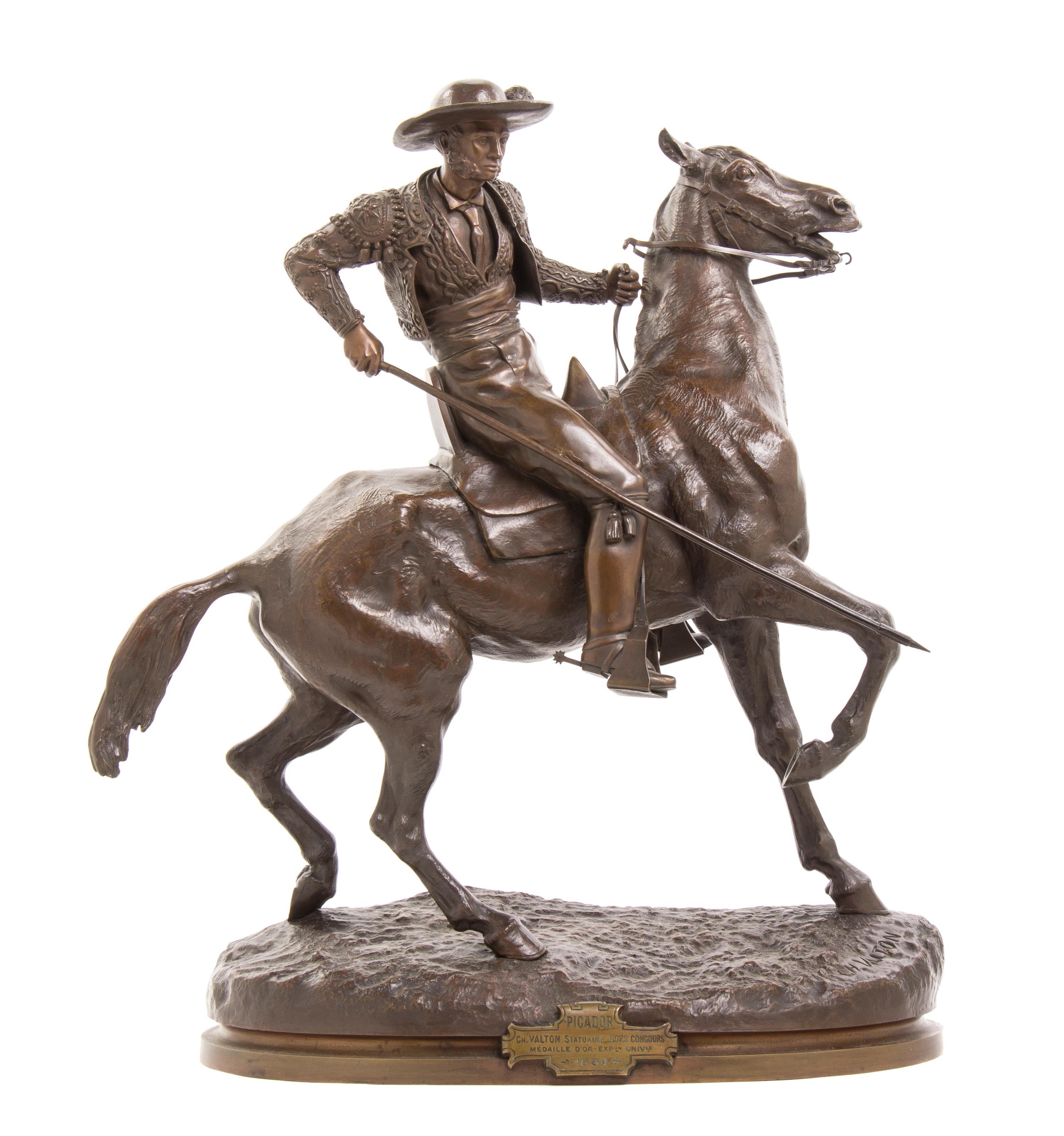 A French Bronze Figural Group, Charles Valton (1851-1918), Height overall 21 1/2 inches.