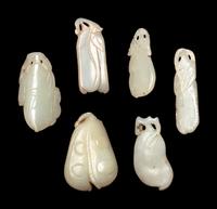 Six Chinese Pale Celadon Jade Carved Beans
