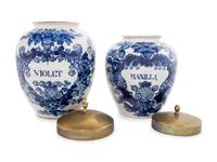 Two Delft Blue and White Tobacco Jars