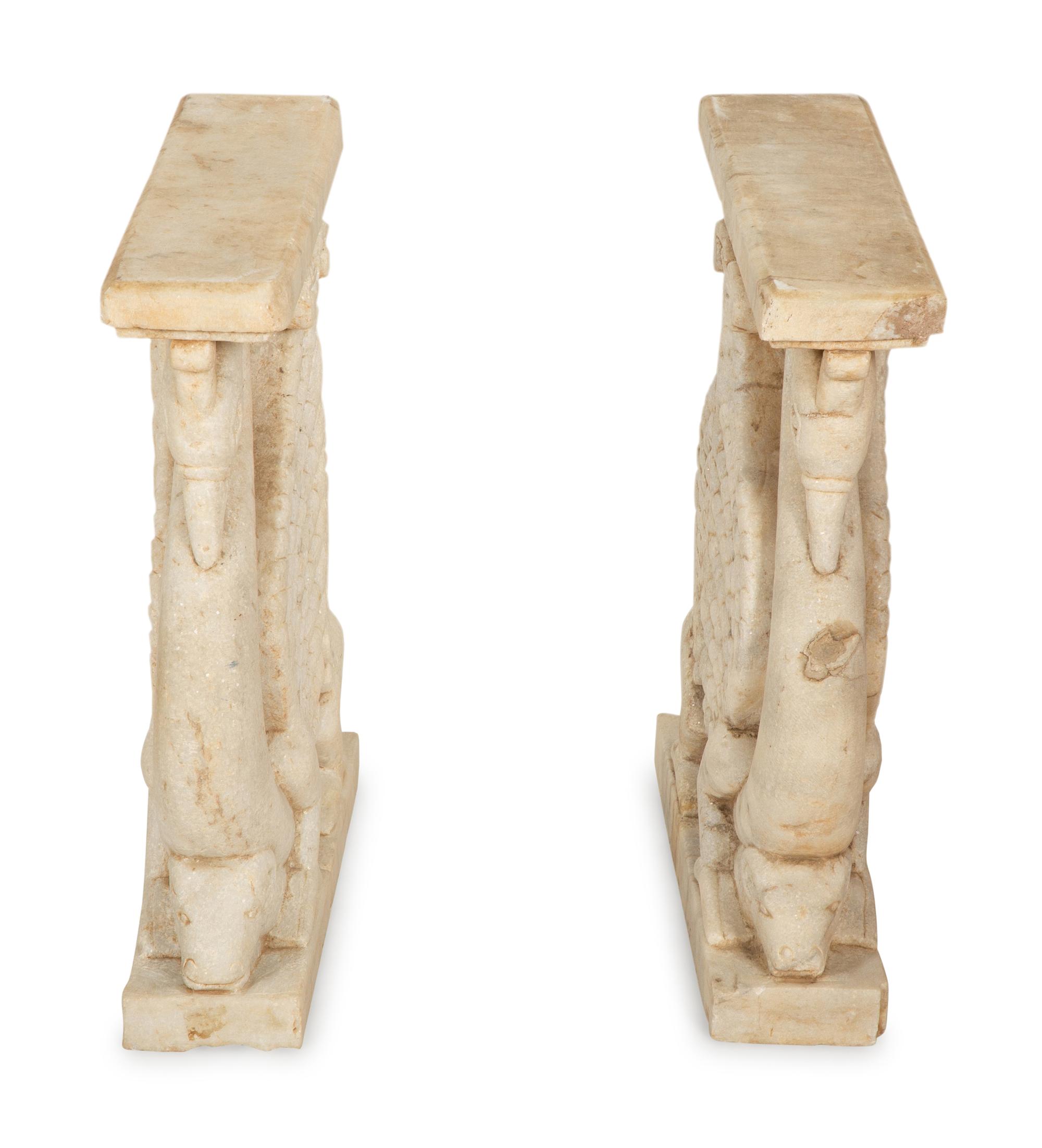 A Pair of Neoclassical Style Carved Marble Bench or Table Supports