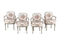A Set of Four Louis XV Gray-Painted Fauteuils