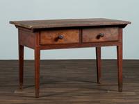 A Red-Stained Pine Two-Drawer Work Table