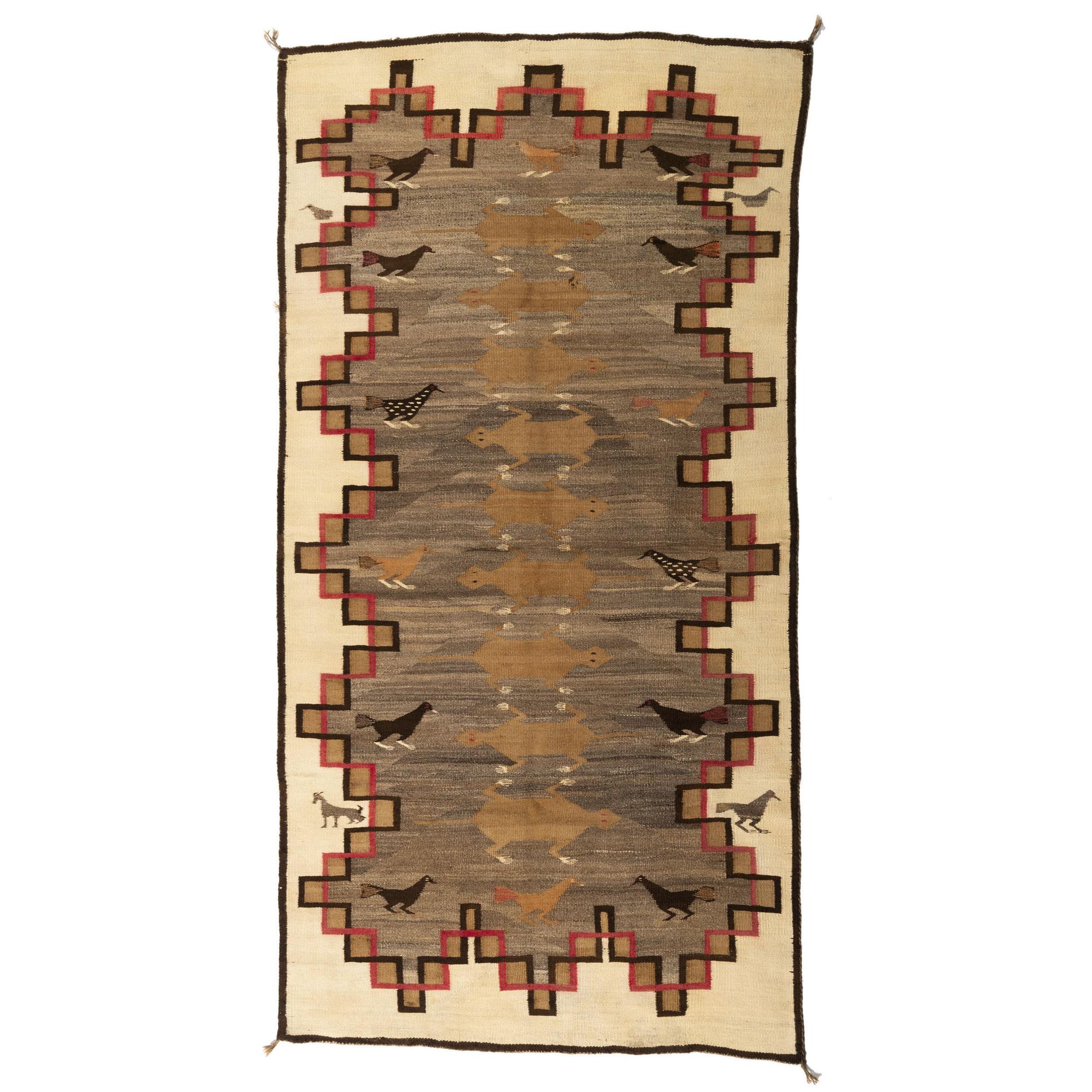 Navajo Pictorial Weaving / Rug, with Chickens and Lizards