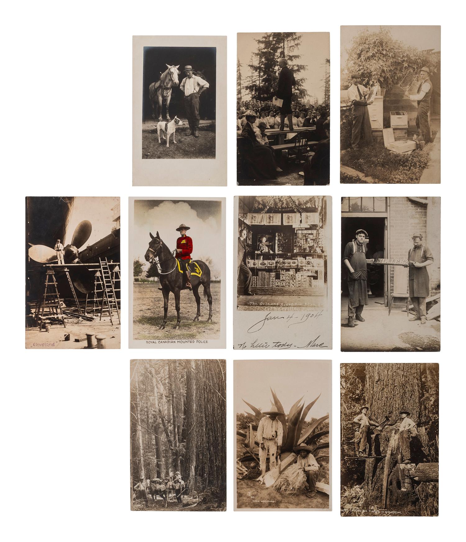 [EARLY PHOTOGRAPHY]. A group of 34 occupational real photo postcards, incl. artists, lecturers, lumberjacks, farmers, female telephone operators, factory workers, and other laborers.